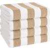 American Soft Linen Cabana Striped Beach Towels, 30×60 inch 4 Piece Oversize Pool Towels, Quick Drying Sand Free Swim Towels, Rockridge Grey(Beige)