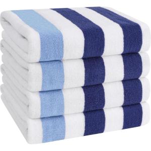American Soft Linen Cabana Striped Beach Towels, 30×60 inch 4 Piece Oversize Pool Towels, Quick Drying Sand Free Swim Towels, Navy-Sky Blue(Navy Blue-sky Blue)