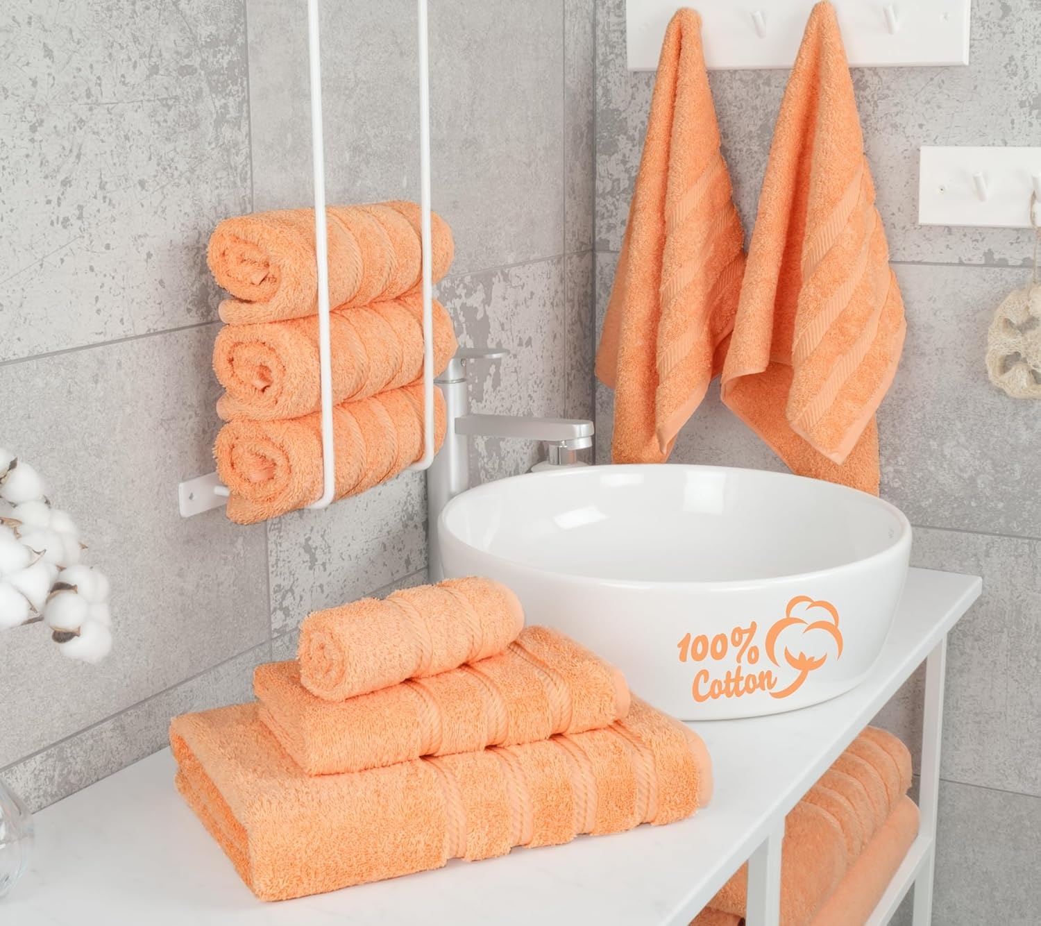 image:imageAmerican Soft Linen 100 Cotton Luxury Turkish Towels 4 PC Hand Towel Set Soft Absorbent Quick Dry OEKO Tex Standard 100 Certificated Durable Machine Washable Breathable Premium Hotel QualityMalibu Peach