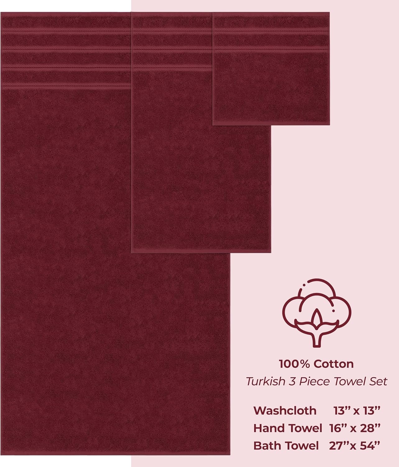 image:imageAmerican Soft Linen 100 Cotton Luxury Turkish Towels 4 PC Hand Towel Set Soft Absorbent Quick Dry OEKO Tex Standard 100 Certificated Durable Machine Washable Breathable Premium Hotel QualityBordeaux Red