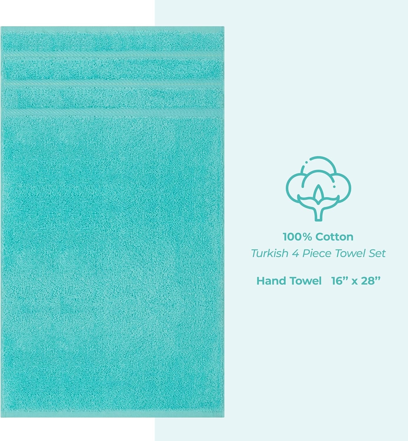image:imageAmerican Soft Linen 100 Cotton Luxury Turkish Towels 4 PC Hand Towel Set Soft Absorbent Quick Dry OEKO Tex Standard 100 Certificated Durable Machine Washable Breathable Premium Hotel QualityTurquoise Blue