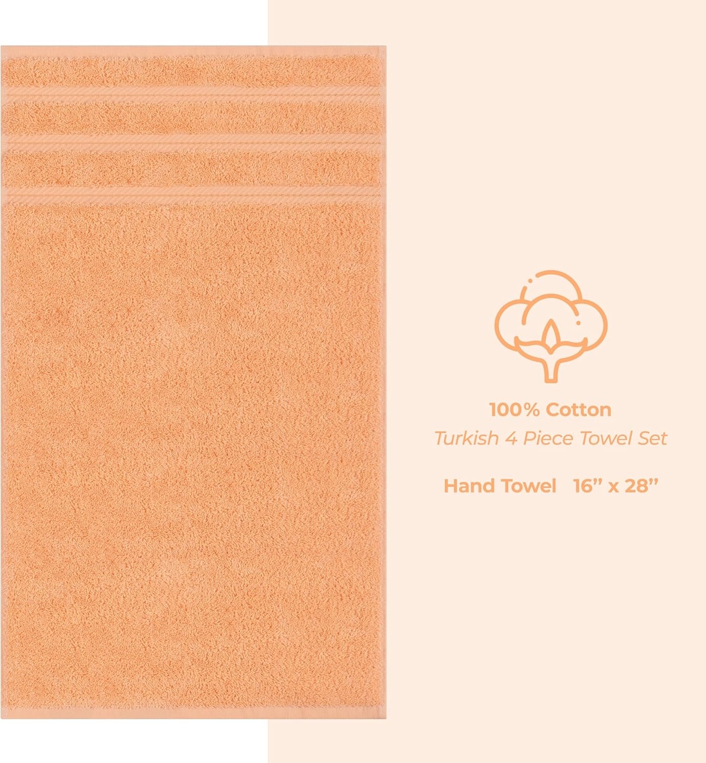 image:imageAmerican Soft Linen 100 Cotton Luxury Turkish Towels 4 PC Hand Towel Set Soft Absorbent Quick Dry OEKO Tex Standard 100 Certificated Durable Machine Washable Breathable Premium Hotel QualityMalibu Peach