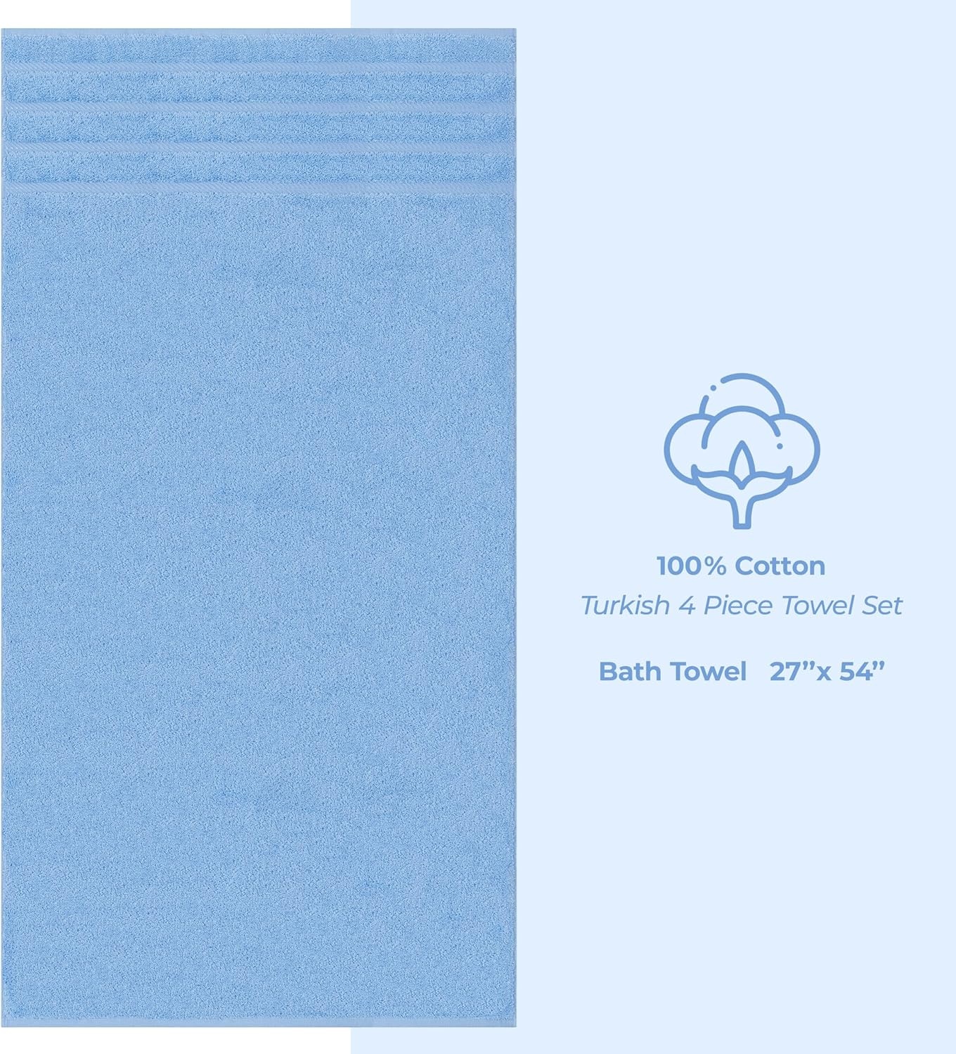 image:imageAmerican Soft Linen 100 Cotton Luxury Turkish Towels 4 PC Hand Towel Set Soft Absorbent Quick Dry OEKO Tex Standard 100 Certificated Durable Machine Washable Breathable Premium Hotel QualitySky Blue
