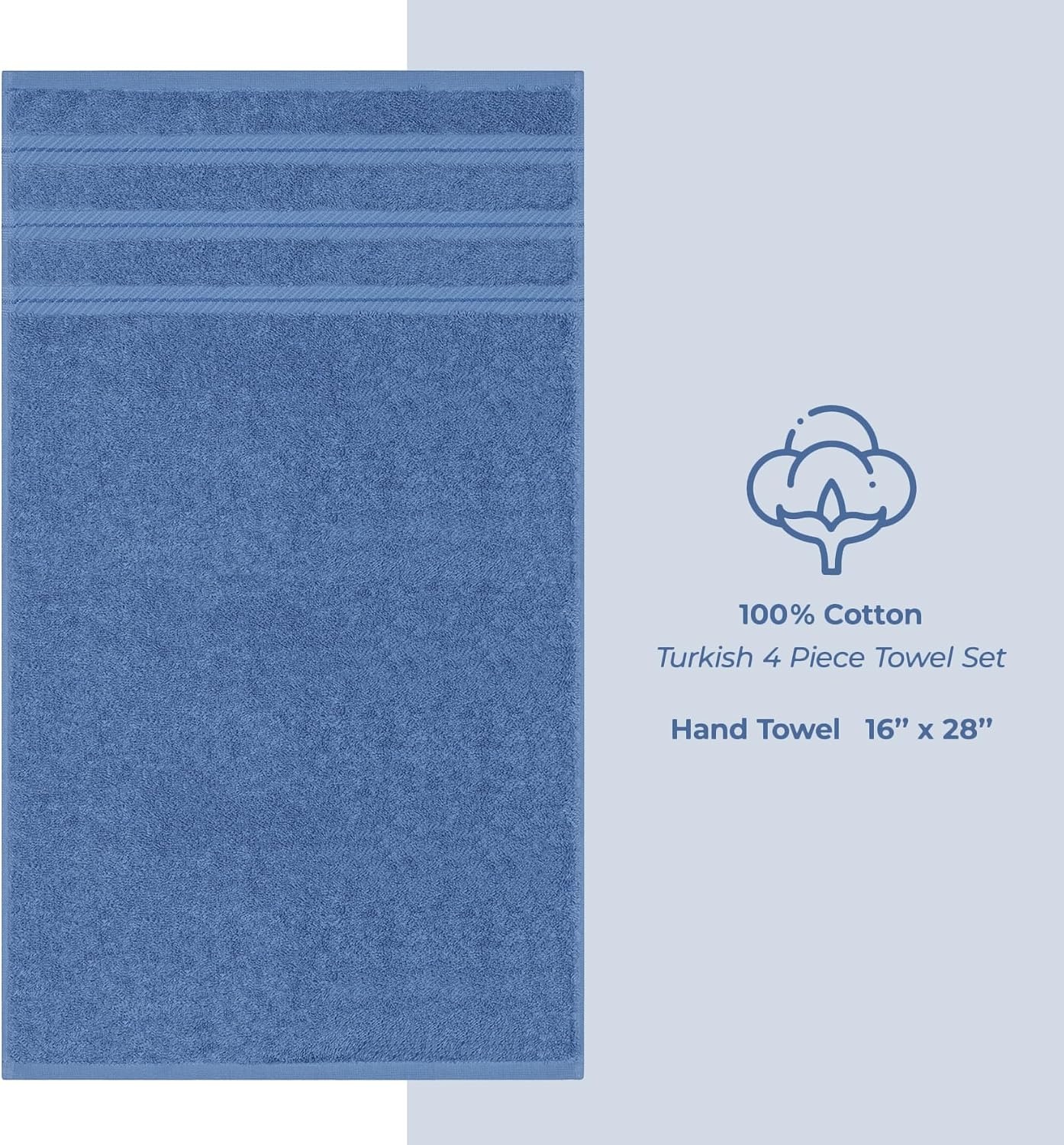 image:imageAmerican Soft Linen 100 Cotton Luxury Turkish Towels 4 PC Hand Towel Set Soft Absorbent Quick Dry OEKO Tex Standard 100 Certificated Durable Machine Washable Breathable Premium Hotel QualityElectric Blue