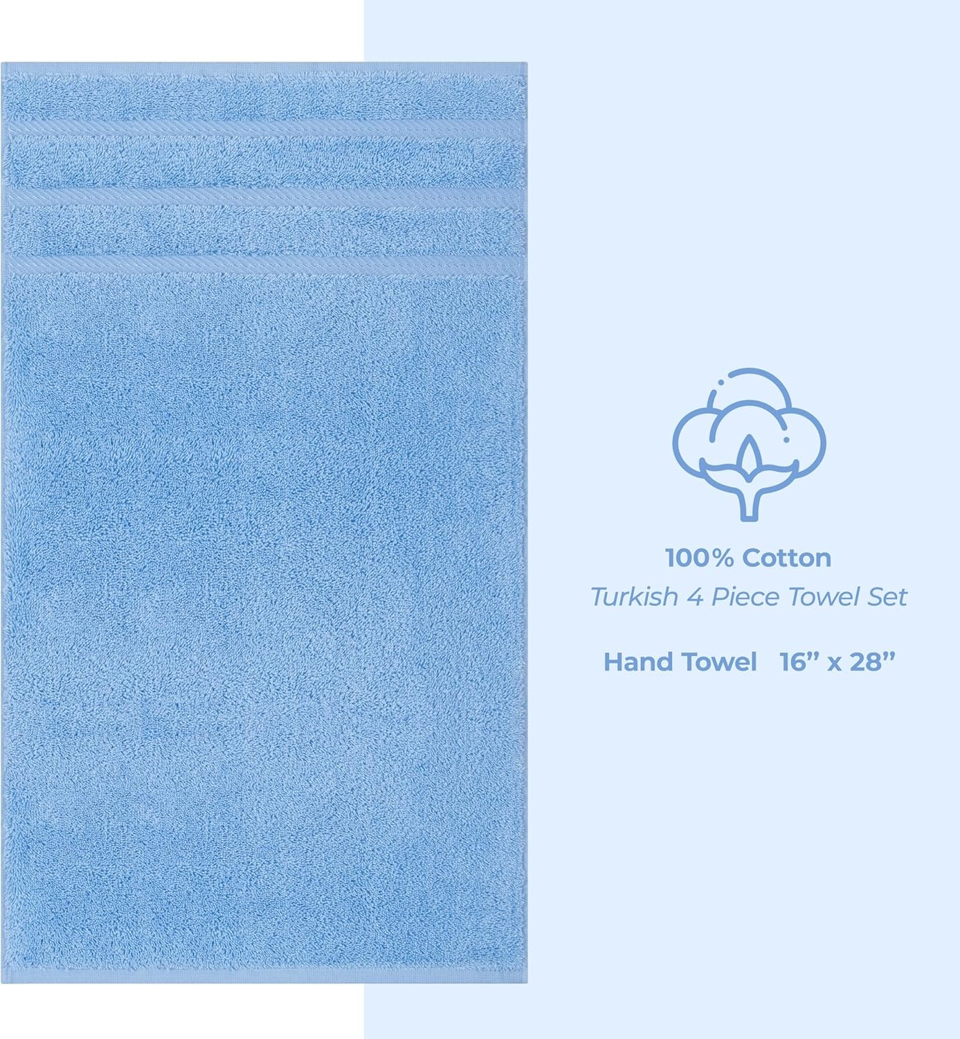 image:imageAmerican Soft Linen 100 Cotton Luxury Turkish Towels 4 PC Hand Towel Set Soft Absorbent Quick Dry OEKO Tex Standard 100 Certificated Durable Machine Washable Breathable Premium Hotel QualitySky Blue