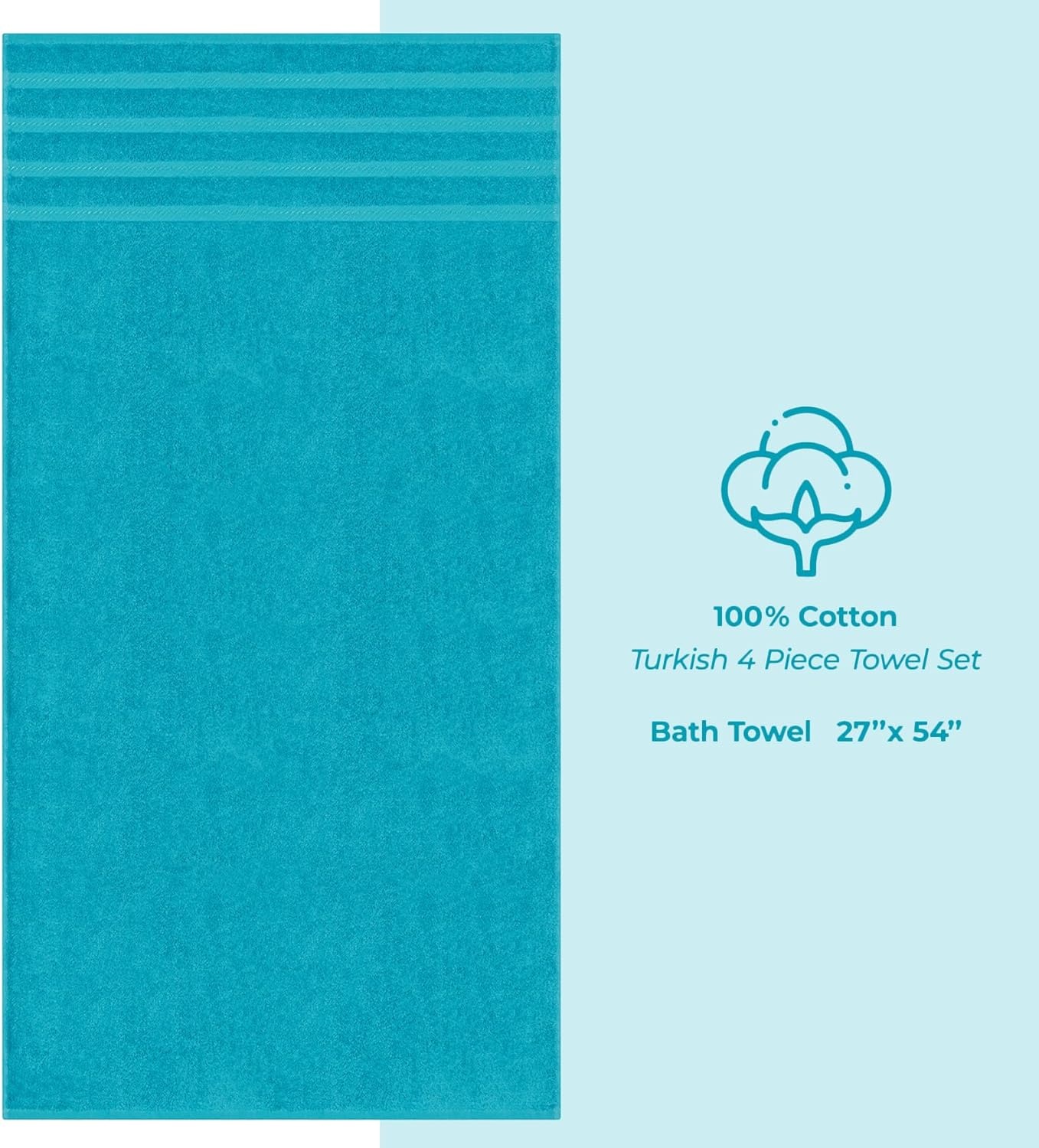 image:imageAmerican Soft Linen 100 Cotton Luxury Turkish Towels 4 PC Hand Towel Set Soft Absorbent Quick Dry OEKO Tex Standard 100 Certificated Durable Machine Washable Breathable Premium Hotel QualityAqua Blue
