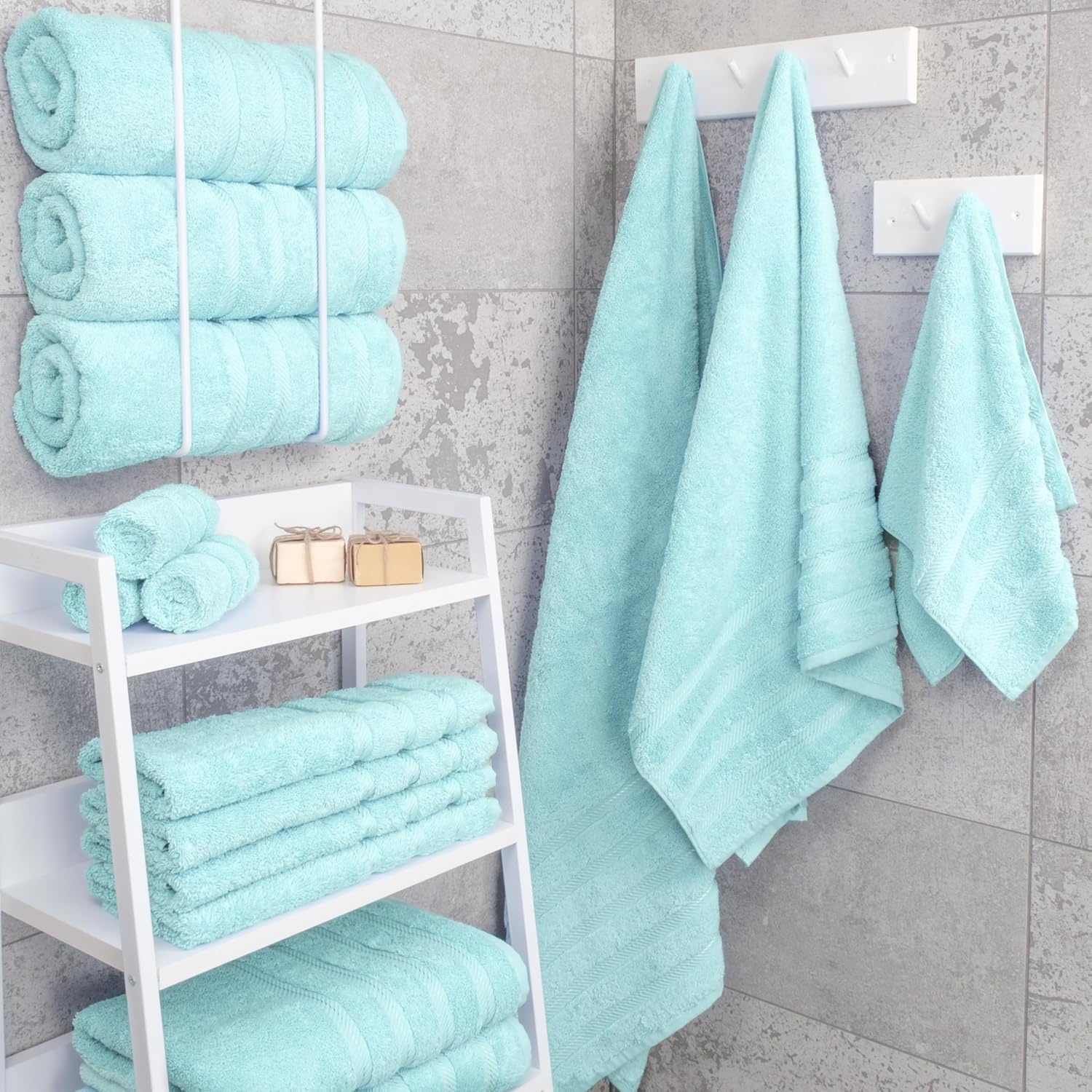 image:imageAmerican Soft Linen 100 Cotton Luxury Turkish Towels 4 PC Hand Towel Set Soft Absorbent Quick Dry OEKO Tex Standard 100 Certificated Durable Machine Washable Breathable Premium Hotel QualityDuck Egg Blue