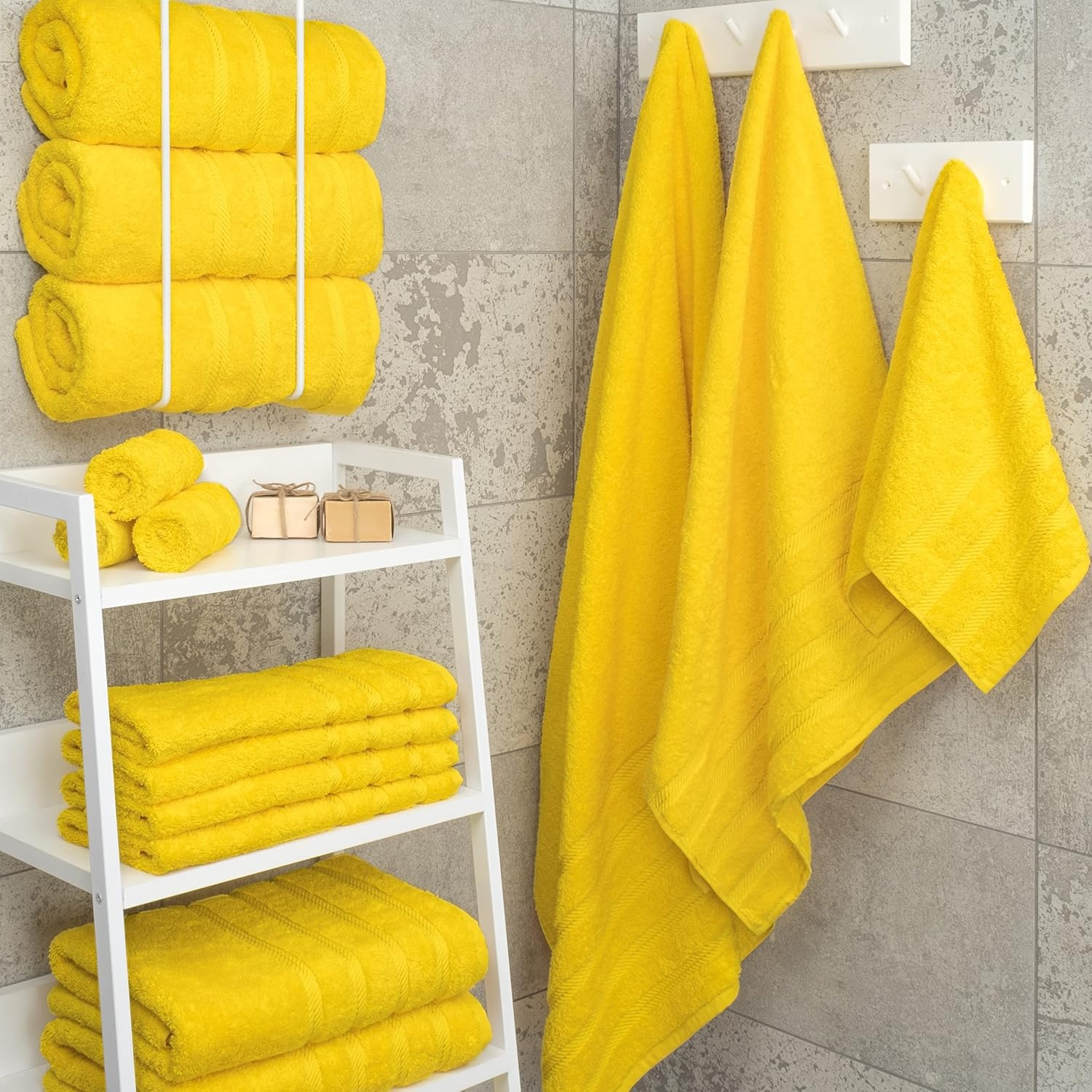 image:imageAmerican Soft Linen 100 Cotton Luxury Turkish Towels 4 PC Hand Towel Set Soft Absorbent Quick Dry OEKO Tex Standard 100 Certificated Durable Machine Washable Breathable Premium Hotel QualityLemon Yellow