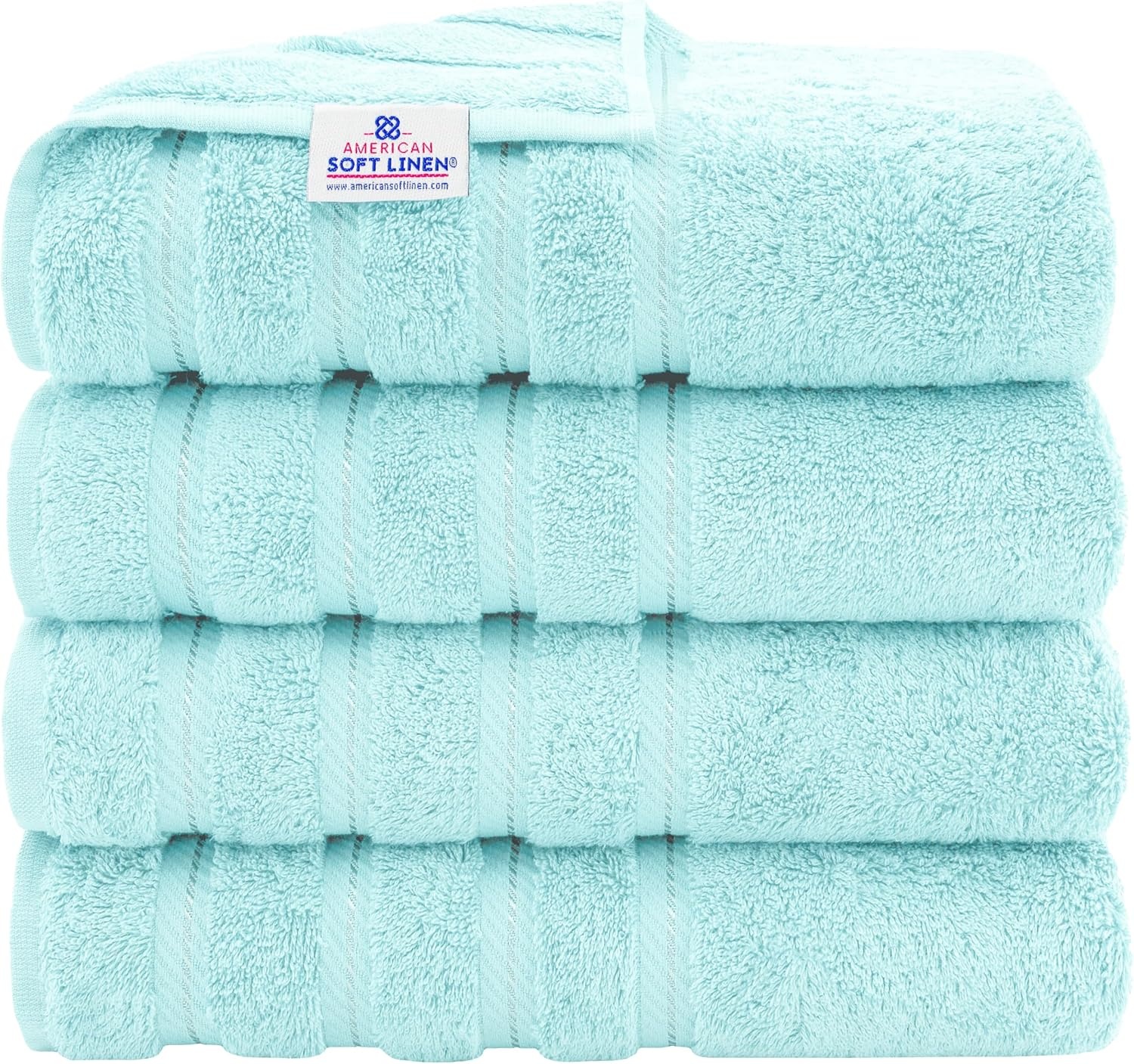 image:imageAmerican Soft Linen 100 Cotton Luxury Turkish Towels 4 PC Hand Towel Set Soft Absorbent Quick Dry OEKO Tex Standard 100 Certificated Durable Machine Washable Breathable Premium Hotel QualityDuck Egg Blue