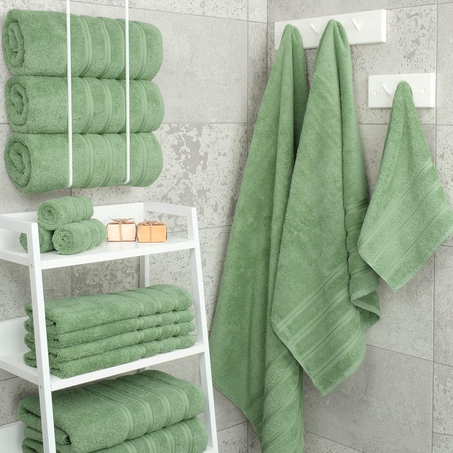 image:imageAmerican Soft Linen 100 Cotton Luxury Turkish Towels 4 PC Hand Towel Set Soft Absorbent Quick Dry OEKO Tex Standard 100 Certificated Durable Machine Washable Breathable Premium Hotel QualitySage Green