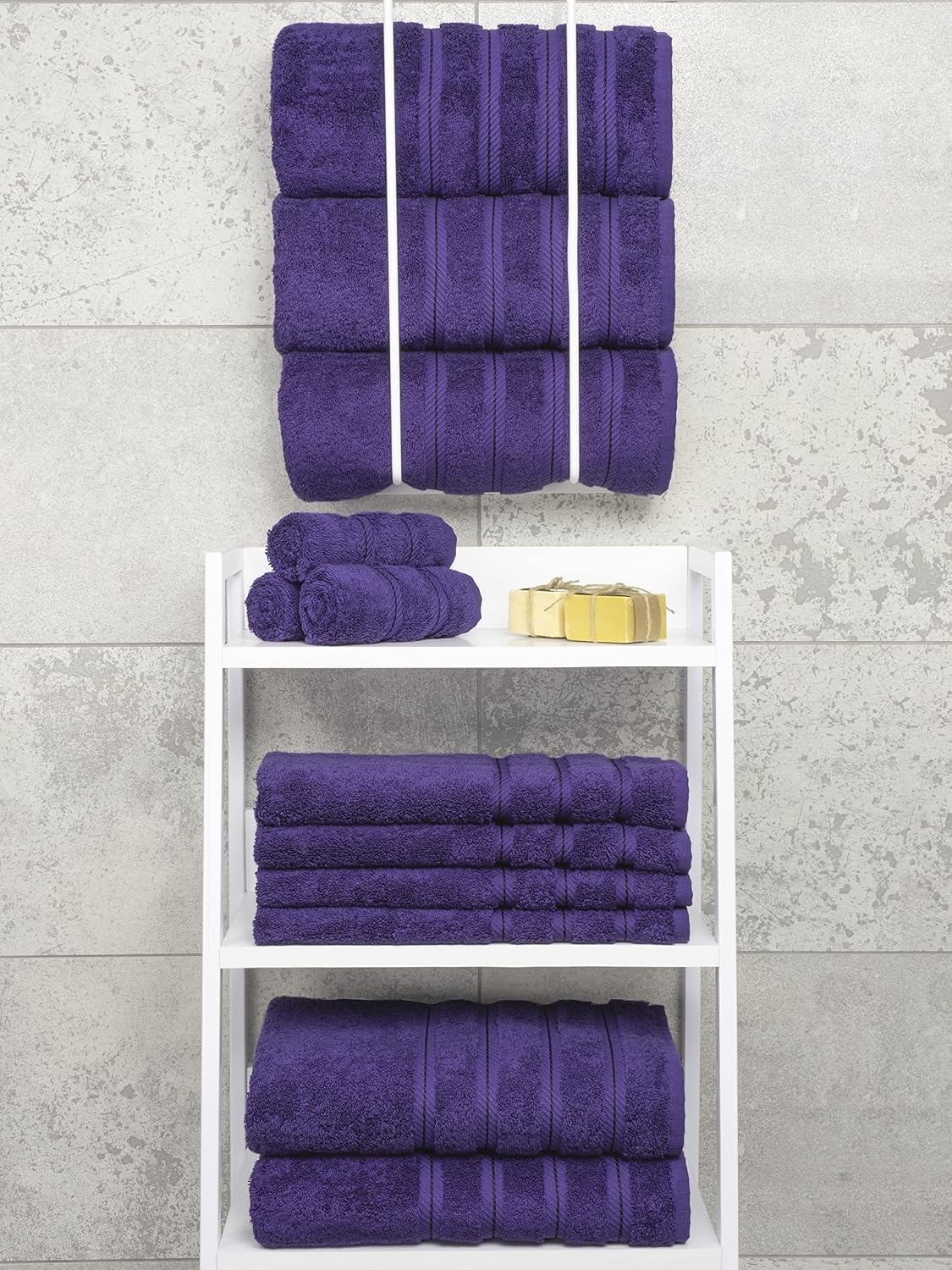 image:imageAmerican Soft Linen 100 Cotton Luxury Turkish Towels 4 PC Hand Towel Set Soft Absorbent Quick Dry OEKO Tex Standard 100 Certificated Durable Machine Washable Breathable Premium Hotel QualityViolet Purple