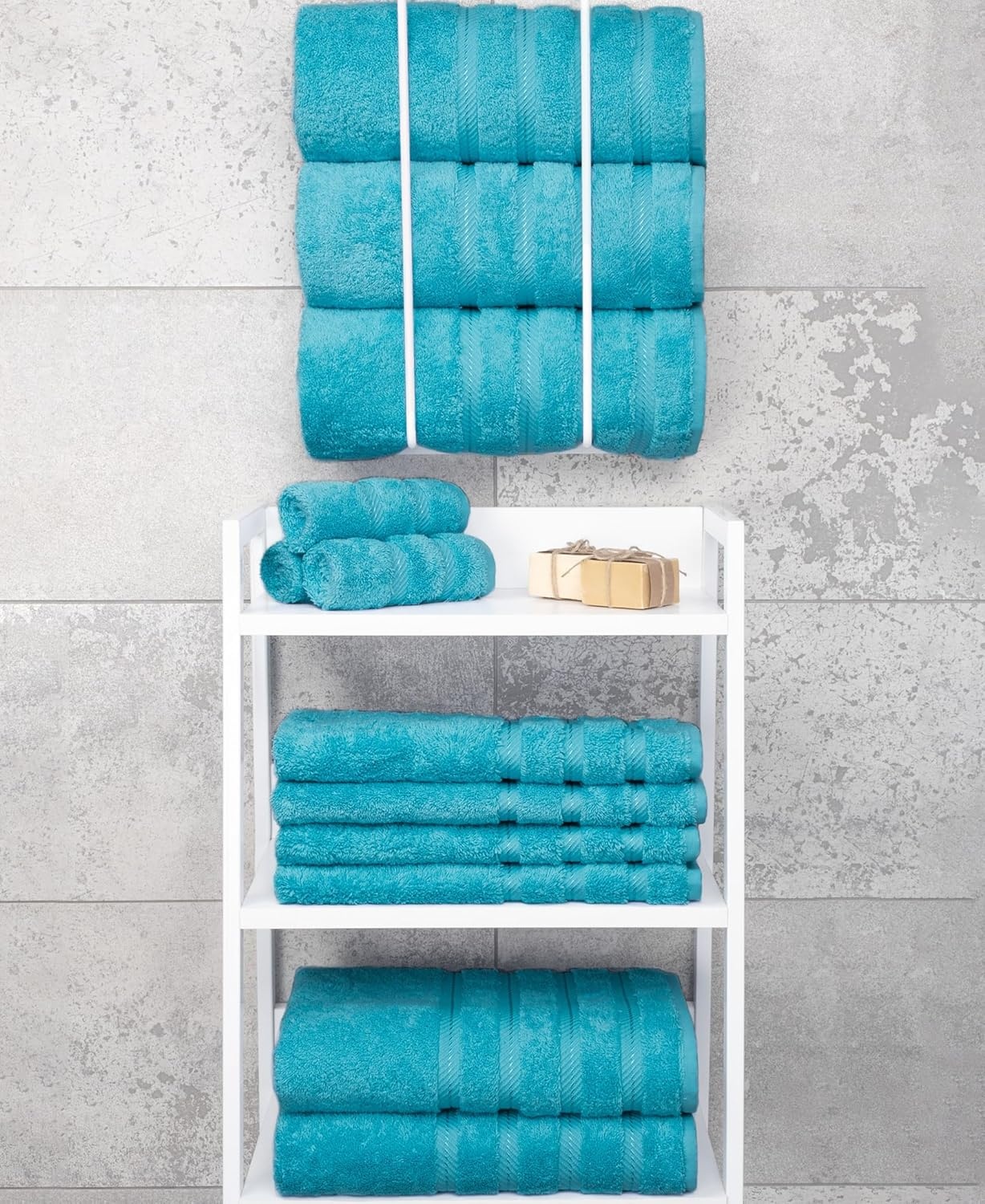 image:imageAmerican Soft Linen 100 Cotton Luxury Turkish Towels 4 PC Hand Towel Set Soft Absorbent Quick Dry OEKO Tex Standard 100 Certificated Durable Machine Washable Breathable Premium Hotel QualityAqua Blue