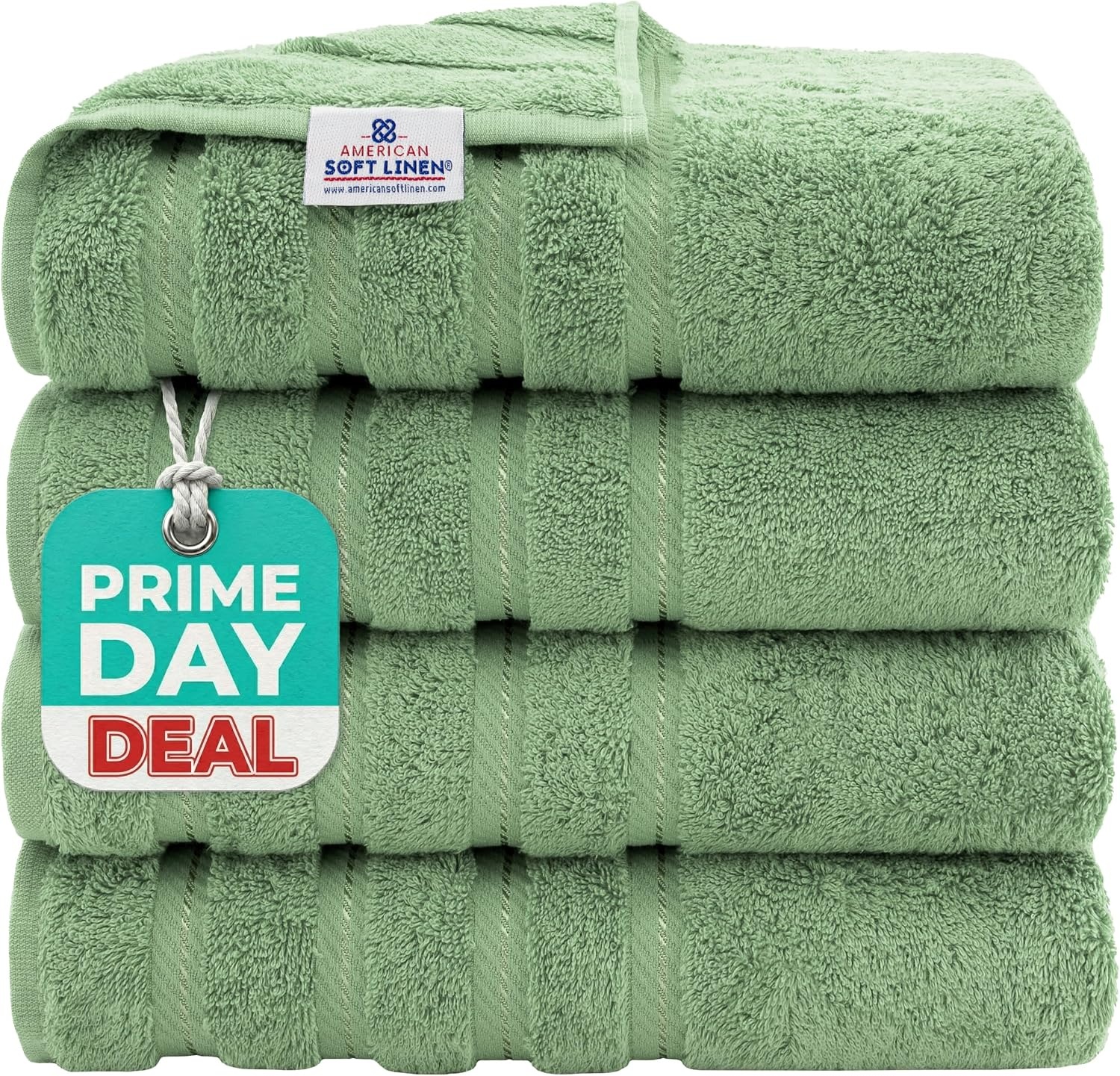 image:imageAmerican Soft Linen 100 Cotton Luxury Turkish Towels 4 PC Hand Towel Set Soft Absorbent Quick Dry OEKO Tex Standard 100 Certificated Durable Machine Washable Breathable Premium Hotel QualitySage Green
