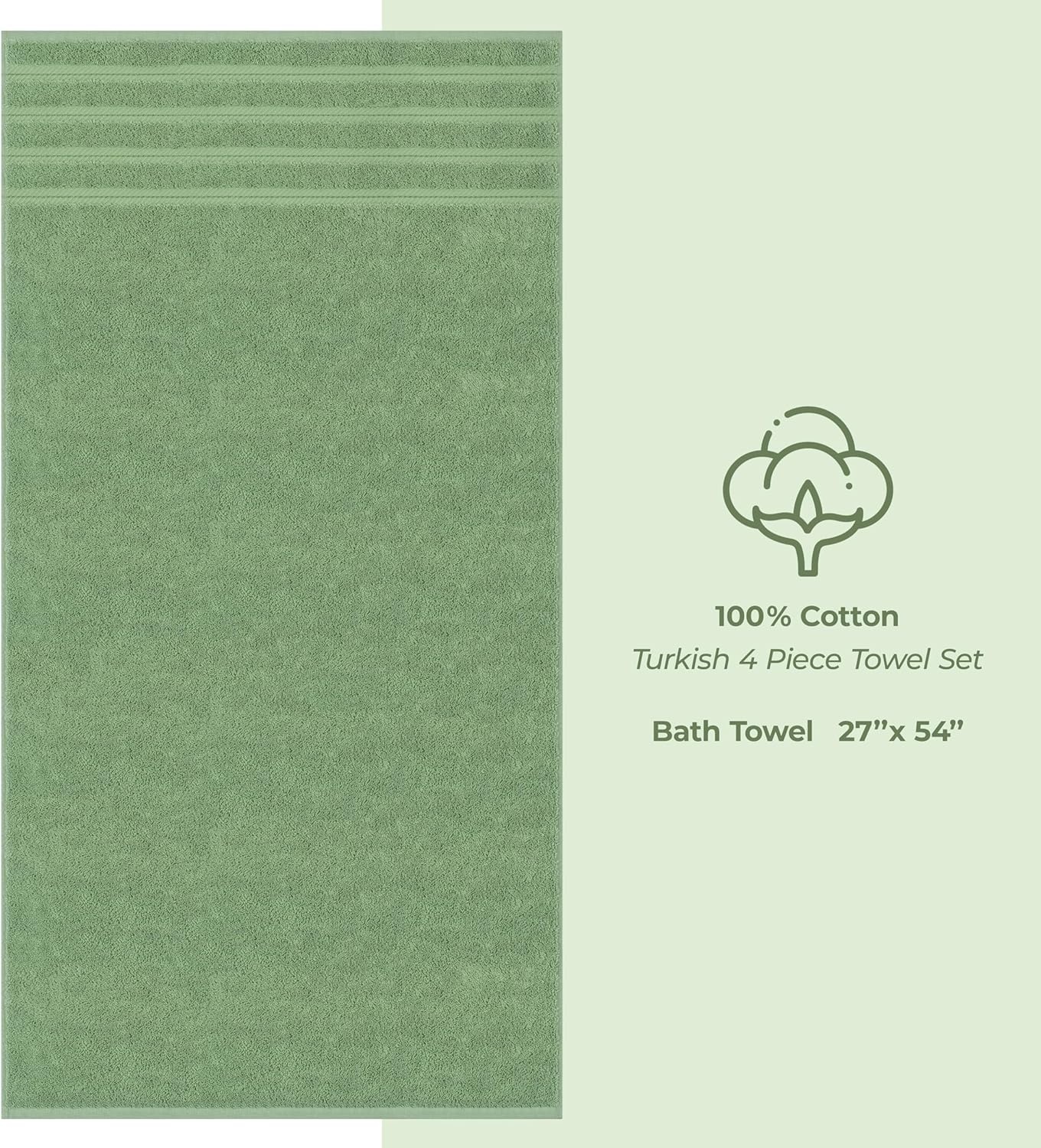 image:imageAmerican Soft Linen 100 Cotton Luxury Turkish Towels 4 PC Hand Towel Set Soft Absorbent Quick Dry OEKO Tex Standard 100 Certificated Durable Machine Washable Breathable Premium Hotel QualitySage Green
