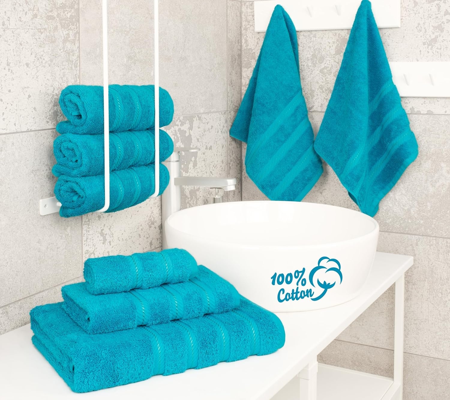 image:imageAmerican Soft Linen 100 Cotton Luxury Turkish Towels 4 PC Hand Towel Set Soft Absorbent Quick Dry OEKO Tex Standard 100 Certificated Durable Machine Washable Breathable Premium Hotel QualityAqua Blue