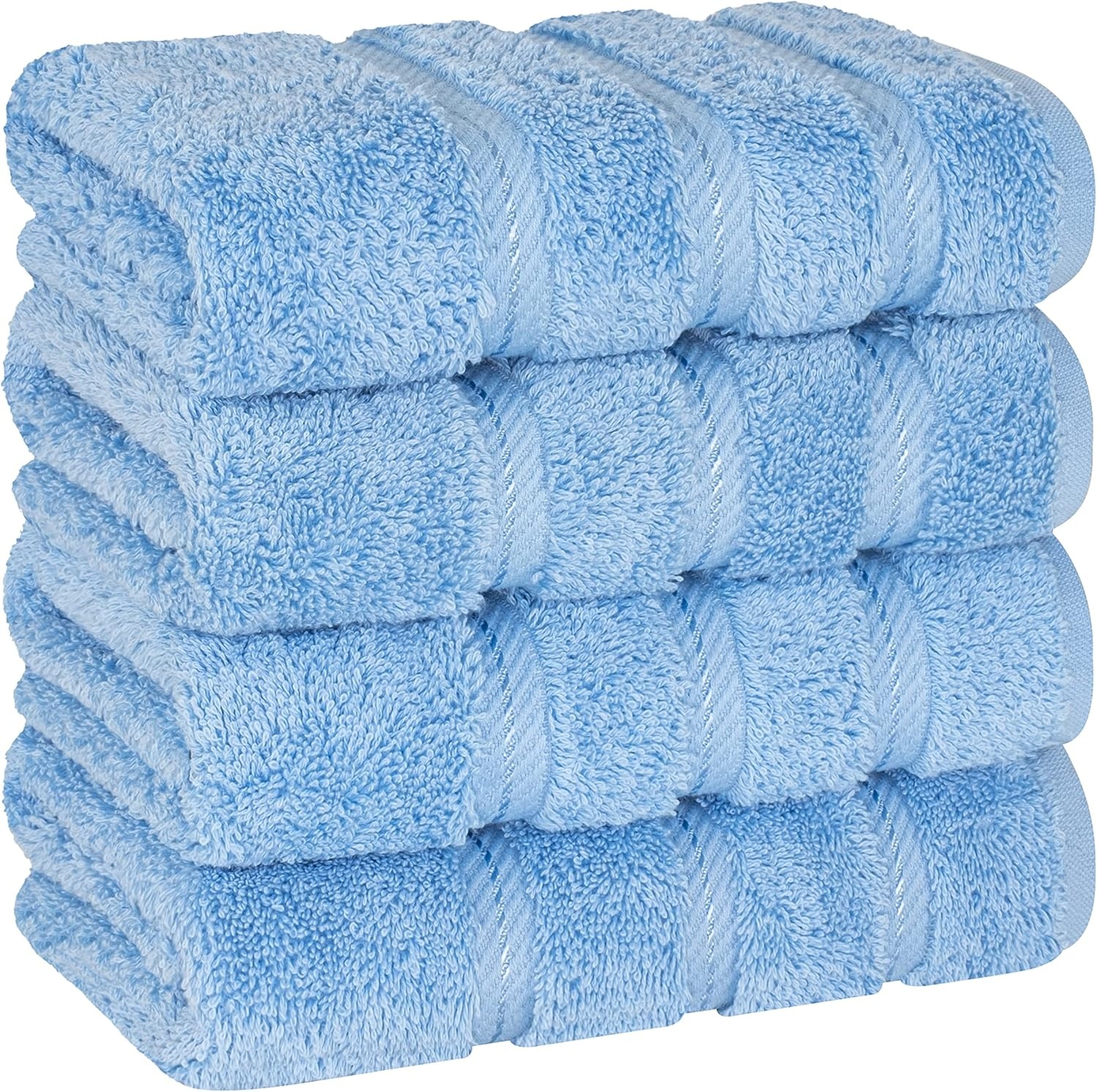 image:imageAmerican Soft Linen 100 Cotton Luxury Turkish Towels 4 PC Hand Towel Set Soft Absorbent Quick Dry OEKO Tex Standard 100 Certificated Durable Machine Washable Breathable Premium Hotel QualitySky Blue