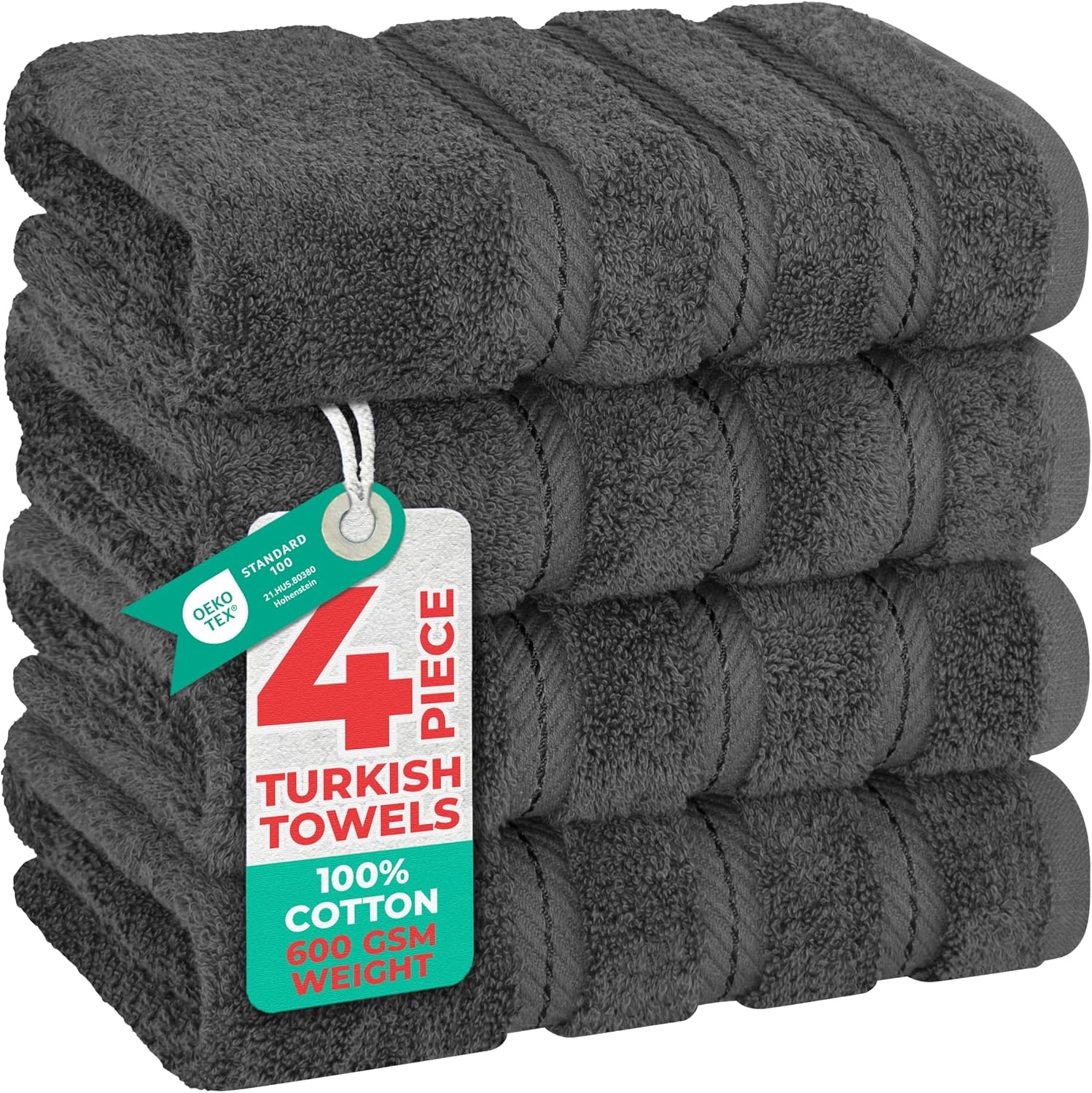image:imageAmerican Soft Linen 100 Cotton Luxury Turkish Towels 4 PC Hand Towel Set Soft Absorbent Quick Dry OEKO Tex Standard 100 Certificated Durable Machine Washable Breathable Premium Hotel QualityDark Gray