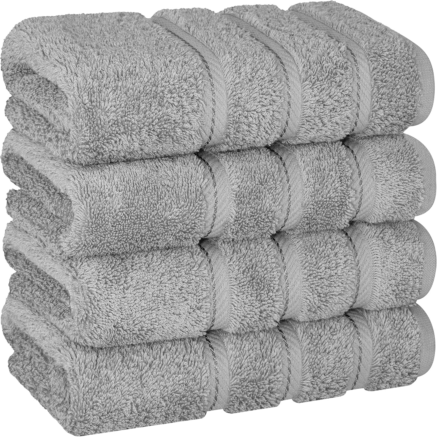 image:imageAmerican Soft Linen 100 Cotton Luxury Turkish Towels 4 PC Hand Towel Set Soft Absorbent Quick Dry OEKO Tex Standard 100 Certificated Durable Machine Washable Breathable Premium Hotel QualityLight Grey