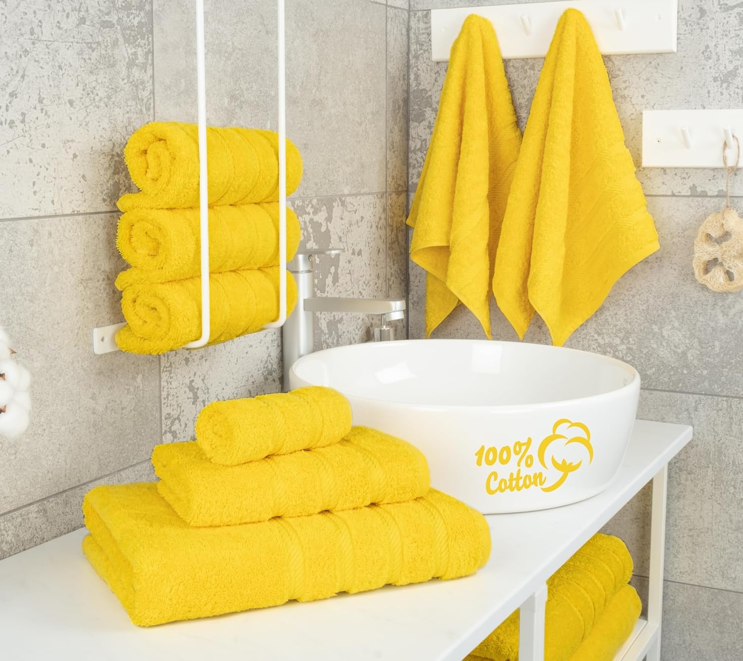 image:imageAmerican Soft Linen 100 Cotton Luxury Turkish Towels 4 PC Hand Towel Set Soft Absorbent Quick Dry OEKO Tex Standard 100 Certificated Durable Machine Washable Breathable Premium Hotel QualityLemon Yellow