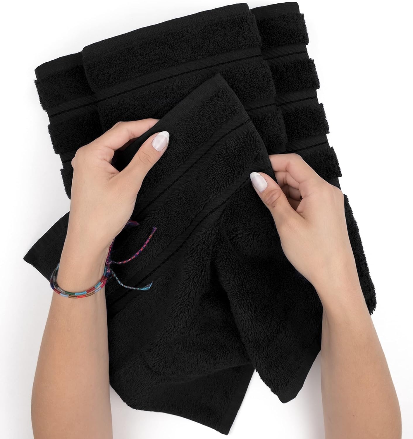 image:imageAmerican Soft Linen 100 Cotton Luxury Turkish Towels 4 PC Hand Towel Set Soft Absorbent Quick Dry OEKO Tex Standard 100 Certificated Durable Machine Washable Breathable Premium Hotel QualityBlack