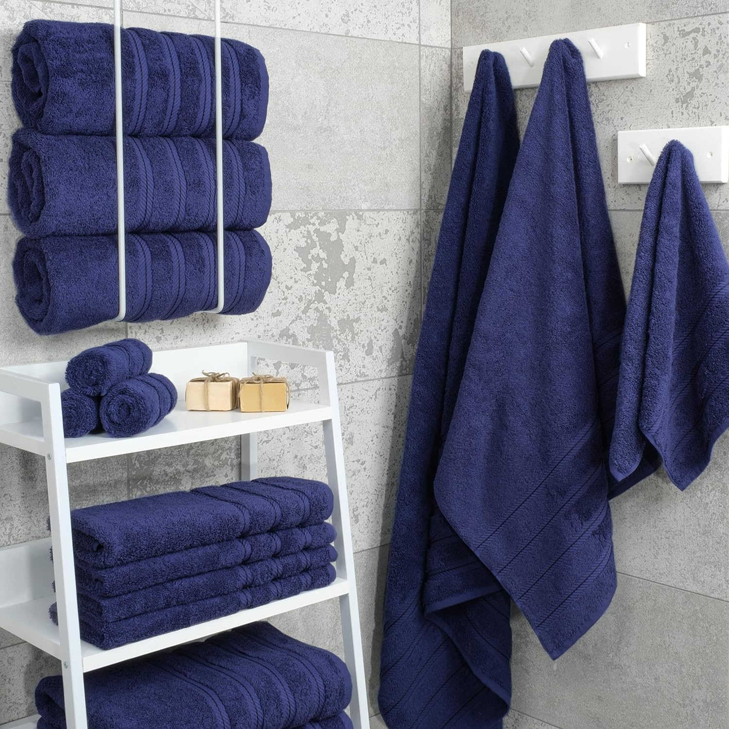image:imageAmerican Soft Linen 100 Cotton Luxury Turkish Towels 4 PC Hand Towel Set Soft Absorbent Quick Dry OEKO Tex Standard 100 Certificated Durable Machine Washable Breathable Premium Hotel QualityNavy Blue