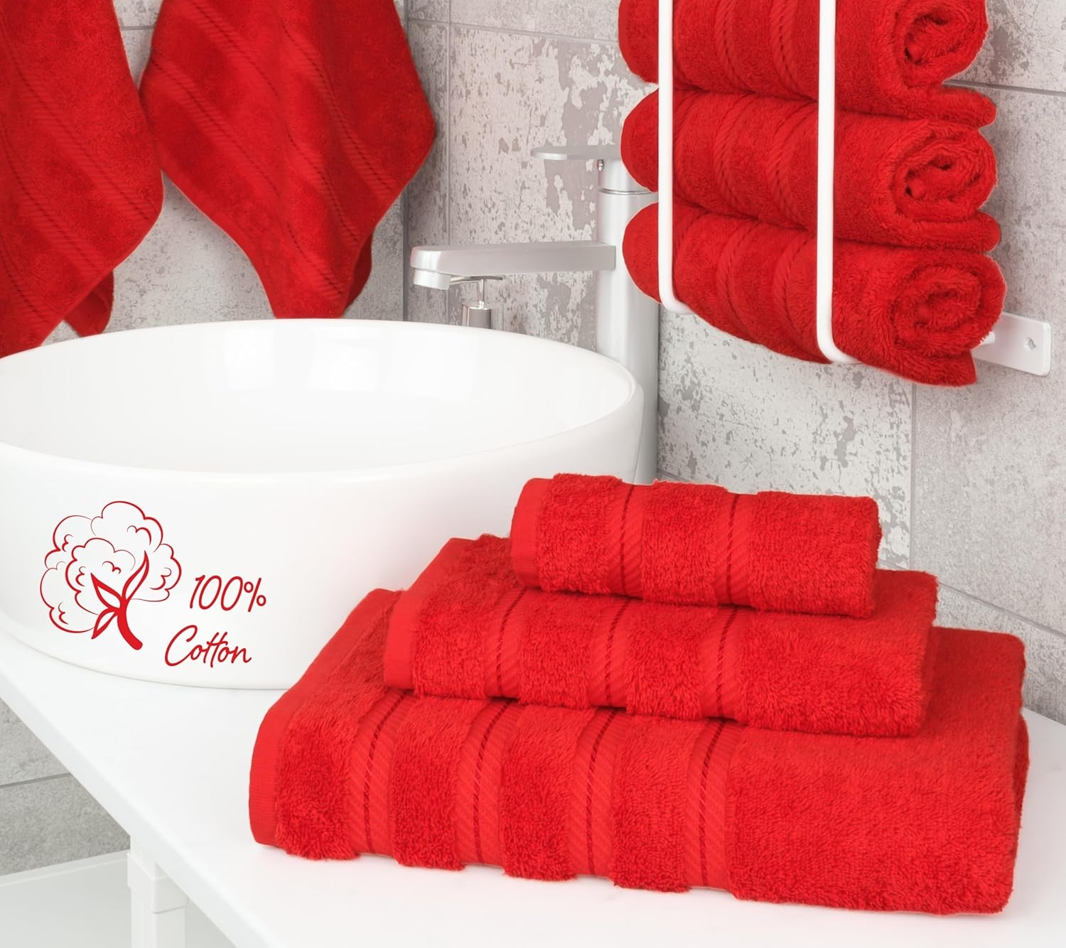 image:imageAmerican Soft Linen 100 Cotton Luxury Turkish Towels 4 PC Hand Towel Set Soft Absorbent Quick Dry OEKO Tex Standard 100 Certificated Durable Machine Washable Breathable Premium Hotel QualityRed