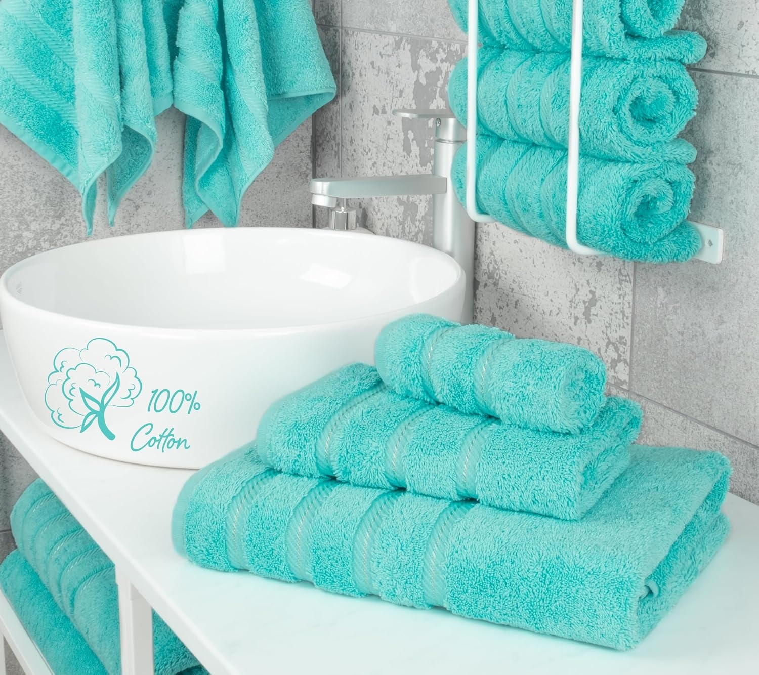 image:imageAmerican Soft Linen 100 Cotton Luxury Turkish Towels 4 PC Hand Towel Set Soft Absorbent Quick Dry OEKO Tex Standard 100 Certificated Durable Machine Washable Breathable Premium Hotel QualityTurquoise Blue