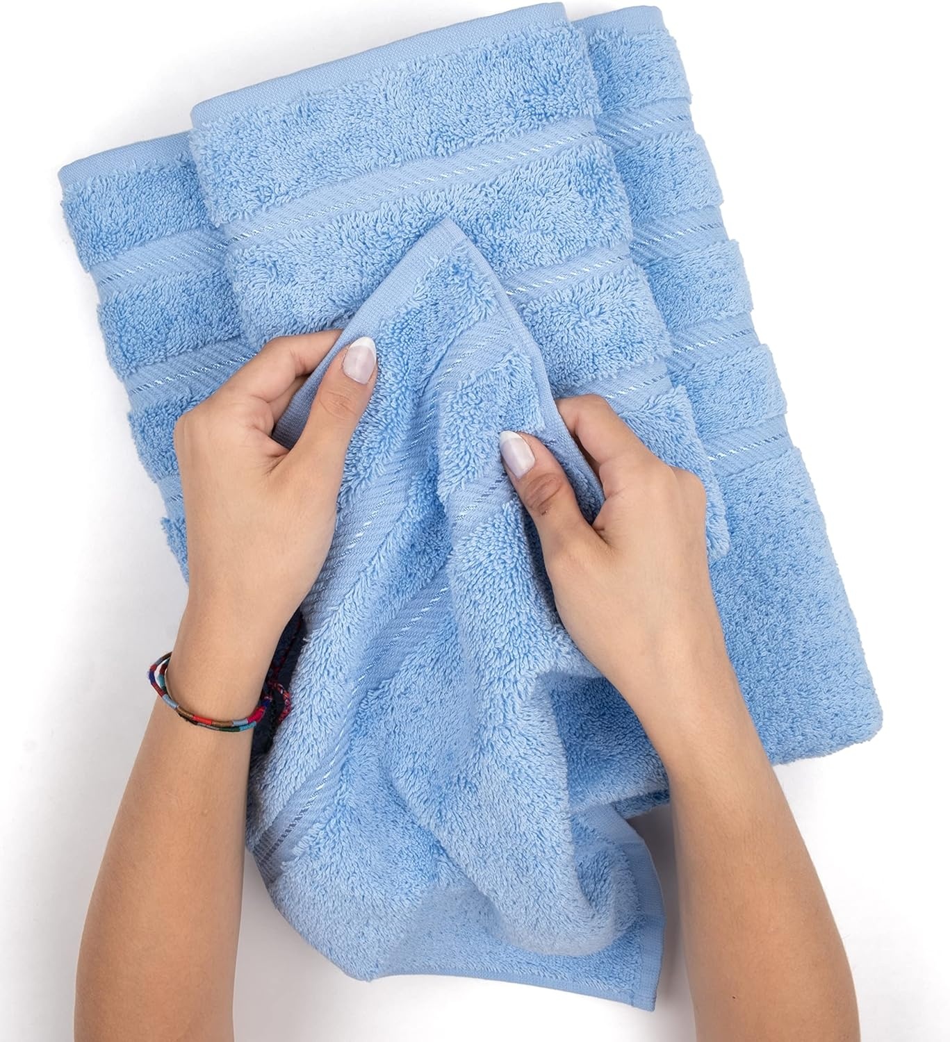 image:imageAmerican Soft Linen 100 Cotton Luxury Turkish Towels 4 PC Hand Towel Set Soft Absorbent Quick Dry OEKO Tex Standard 100 Certificated Durable Machine Washable Breathable Premium Hotel QualitySky Blue