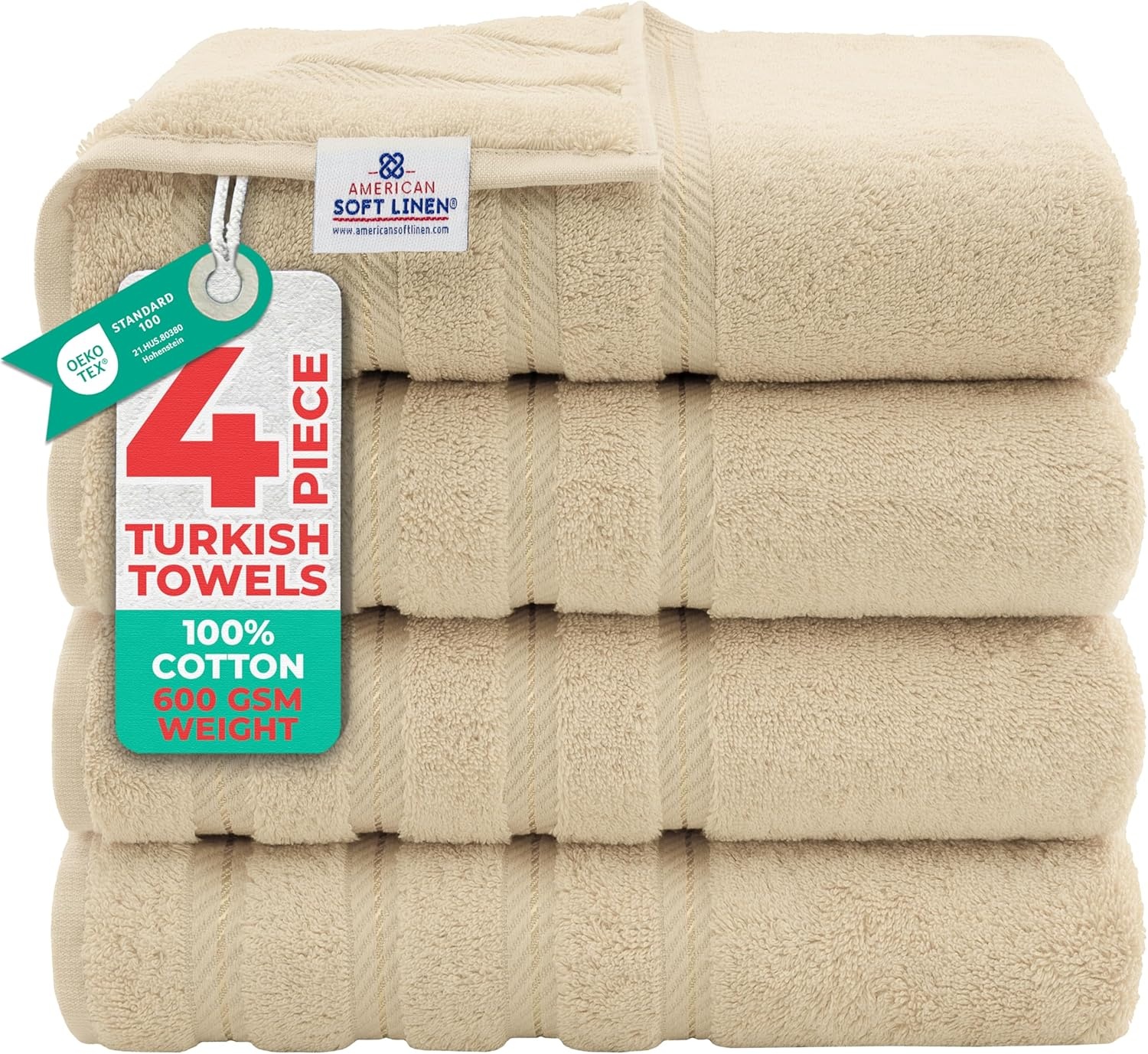 image:imageAmerican Soft Linen 100 Cotton Luxury Turkish Towels 4 PC Hand Towel Set Soft Absorbent Quick Dry OEKO Tex Standard 100 Certificated Durable Machine Washable Breathable Premium Hotel QualityBeige