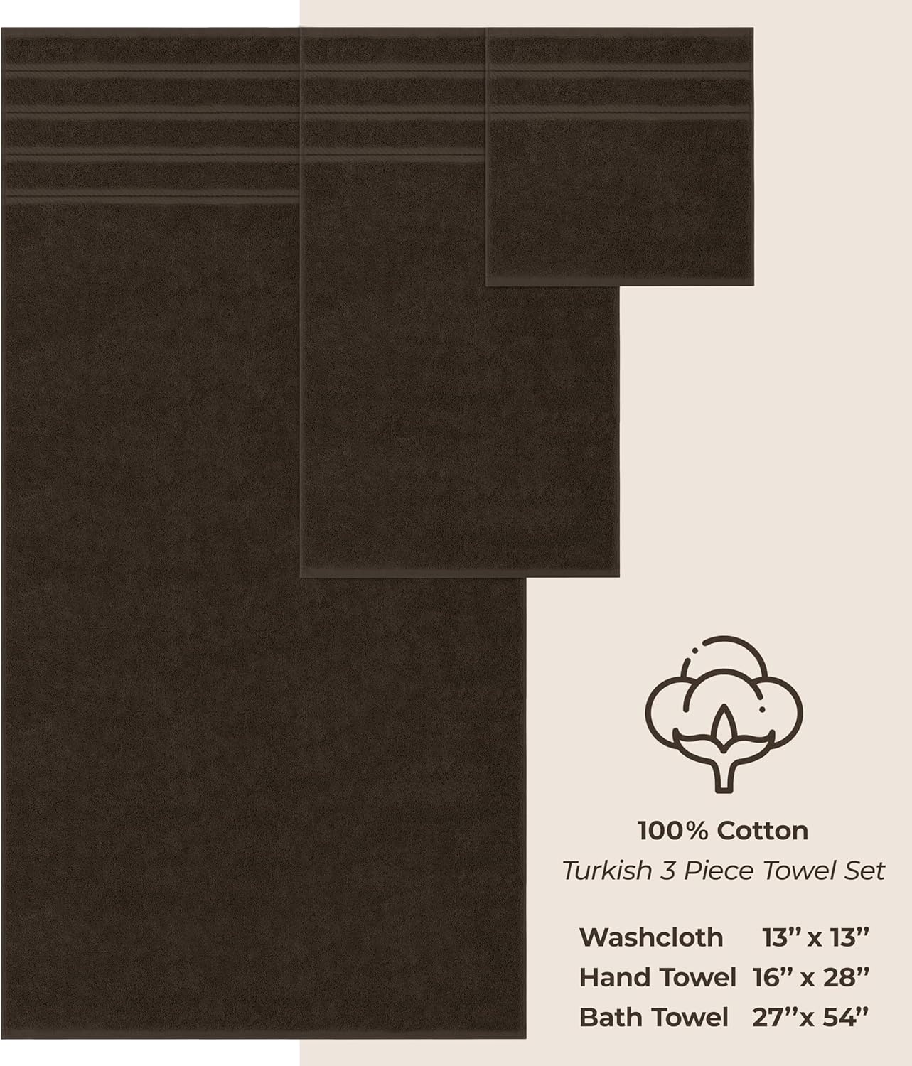 image:imageAmerican Soft Linen 100 Cotton Luxury Turkish Towels 4 PC Hand Towel Set Soft Absorbent Quick Dry OEKO Tex Standard 100 Certificated Durable Machine Washable Breathable Premium Hotel QualityChocolate Brown