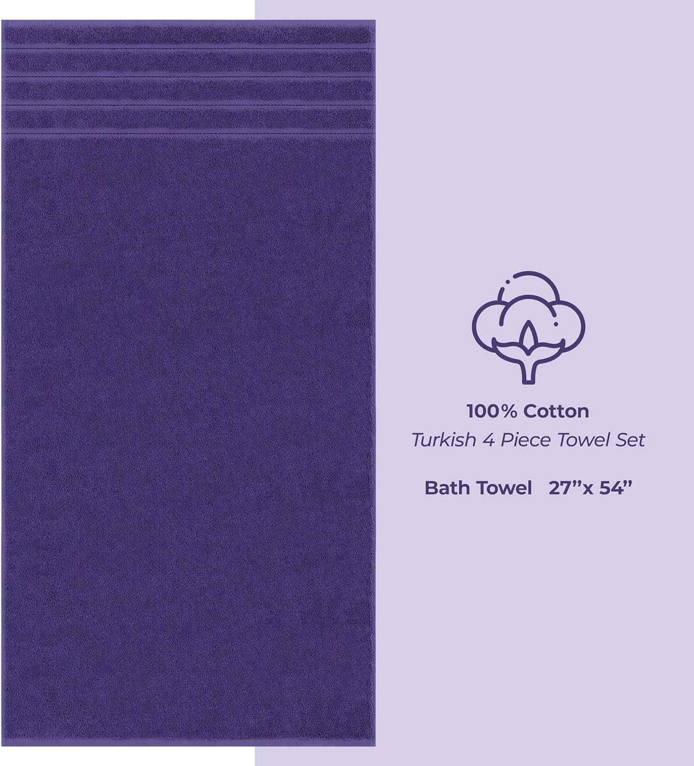 image:imageAmerican Soft Linen 100 Cotton Luxury Turkish Towels 4 PC Hand Towel Set Soft Absorbent Quick Dry OEKO Tex Standard 100 Certificated Durable Machine Washable Breathable Premium Hotel QualityViolet Purple
