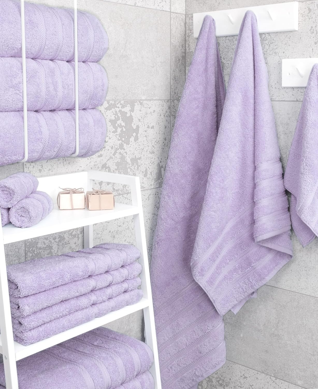 image:imageAmerican Soft Linen 100 Cotton Luxury Turkish Towels 4 PC Hand Towel Set Soft Absorbent Quick Dry OEKO Tex Standard 100 Certificated Durable Machine Washable Breathable Premium Hotel QualityLilac
