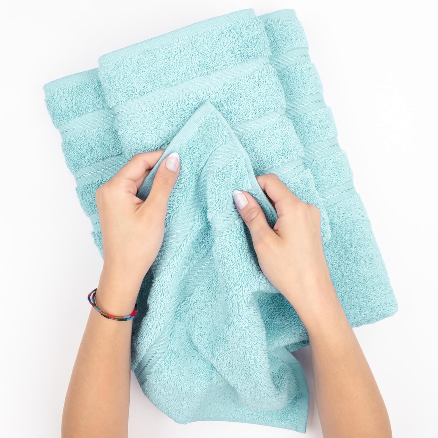 image:imageAmerican Soft Linen 100 Cotton Luxury Turkish Towels 4 PC Hand Towel Set Soft Absorbent Quick Dry OEKO Tex Standard 100 Certificated Durable Machine Washable Breathable Premium Hotel QualityDuck Egg Blue