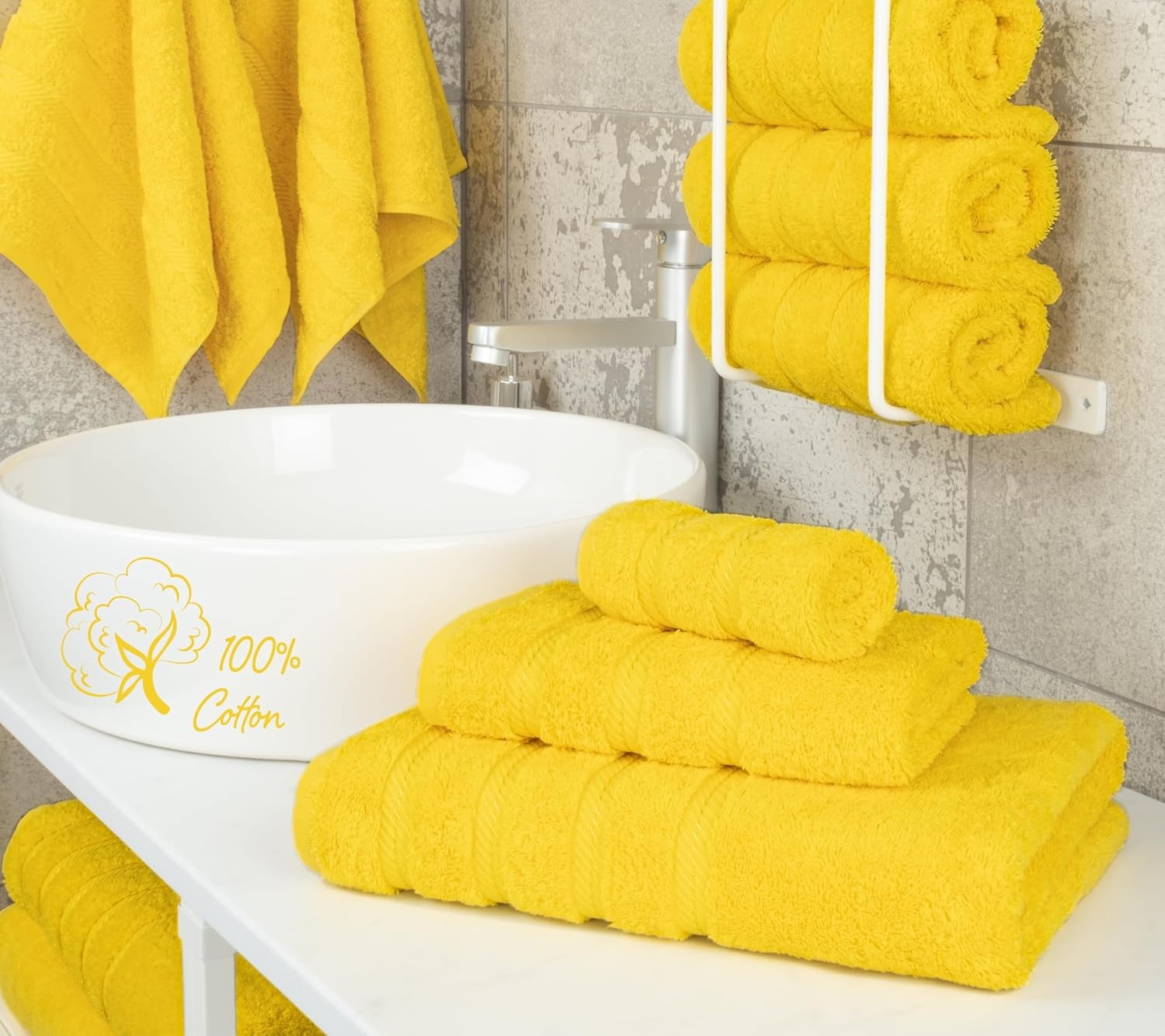 image:imageAmerican Soft Linen 100 Cotton Luxury Turkish Towels 4 PC Hand Towel Set Soft Absorbent Quick Dry OEKO Tex Standard 100 Certificated Durable Machine Washable Breathable Premium Hotel QualityLemon Yellow