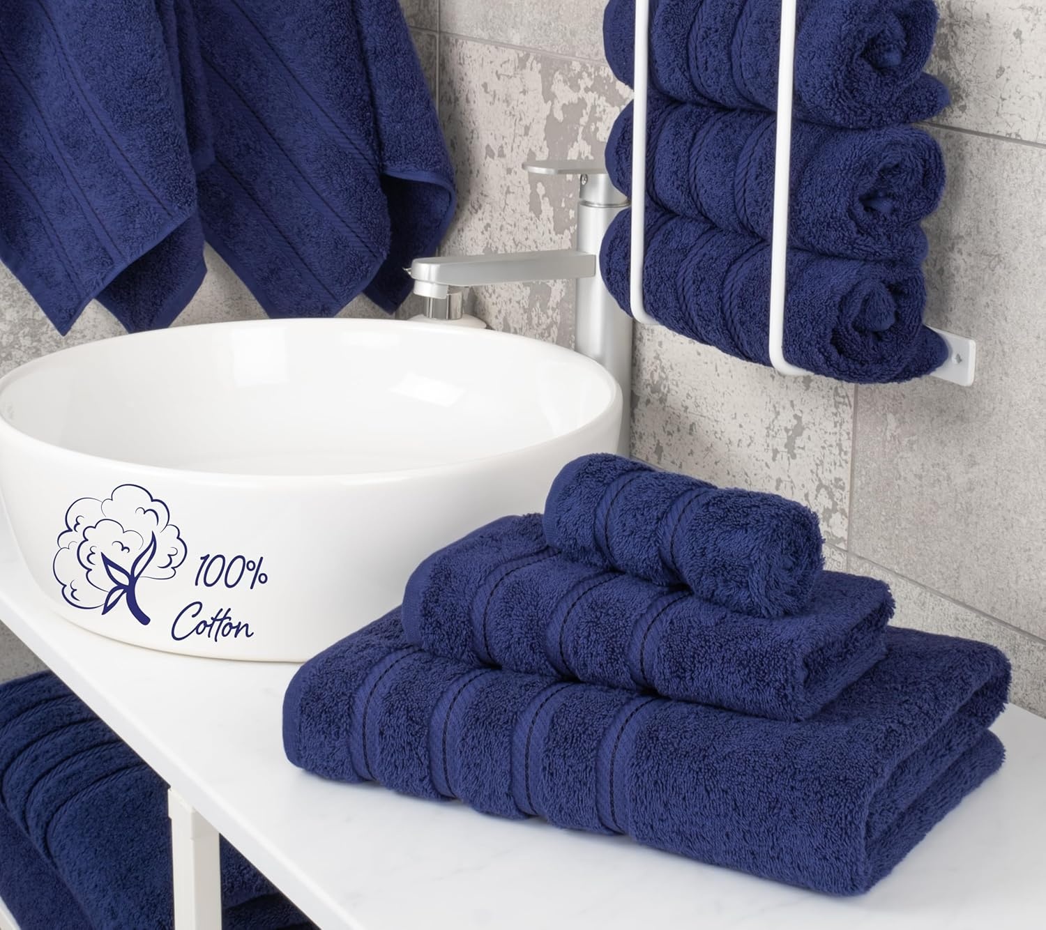 image:imageAmerican Soft Linen 100 Cotton Luxury Turkish Towels 4 PC Hand Towel Set Soft Absorbent Quick Dry OEKO Tex Standard 100 Certificated Durable Machine Washable Breathable Premium Hotel QualityNavy Blue