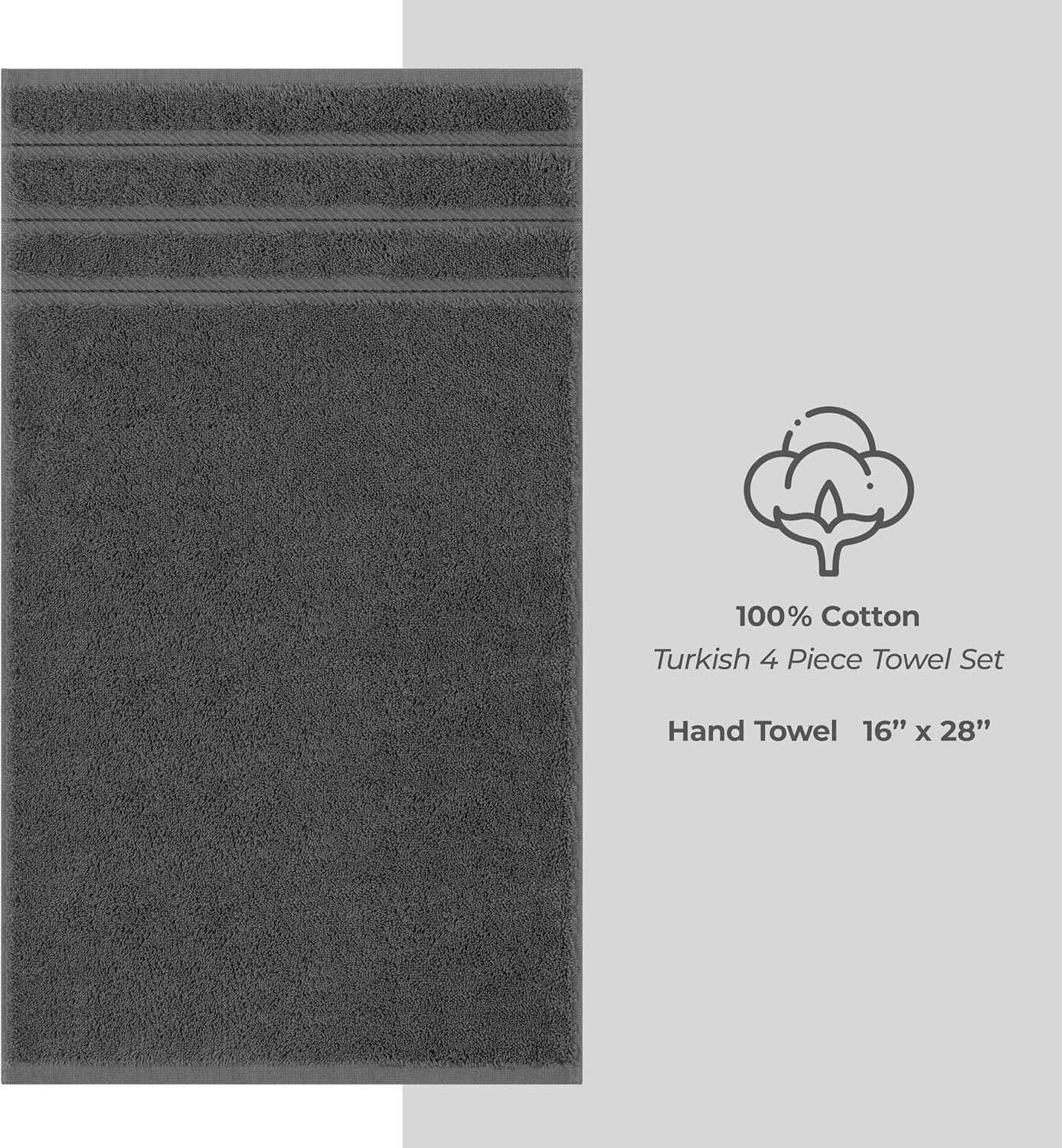 image:imageAmerican Soft Linen 100 Cotton Luxury Turkish Towels 4 PC Hand Towel Set Soft Absorbent Quick Dry OEKO Tex Standard 100 Certificated Durable Machine Washable Breathable Premium Hotel QualityDark Gray