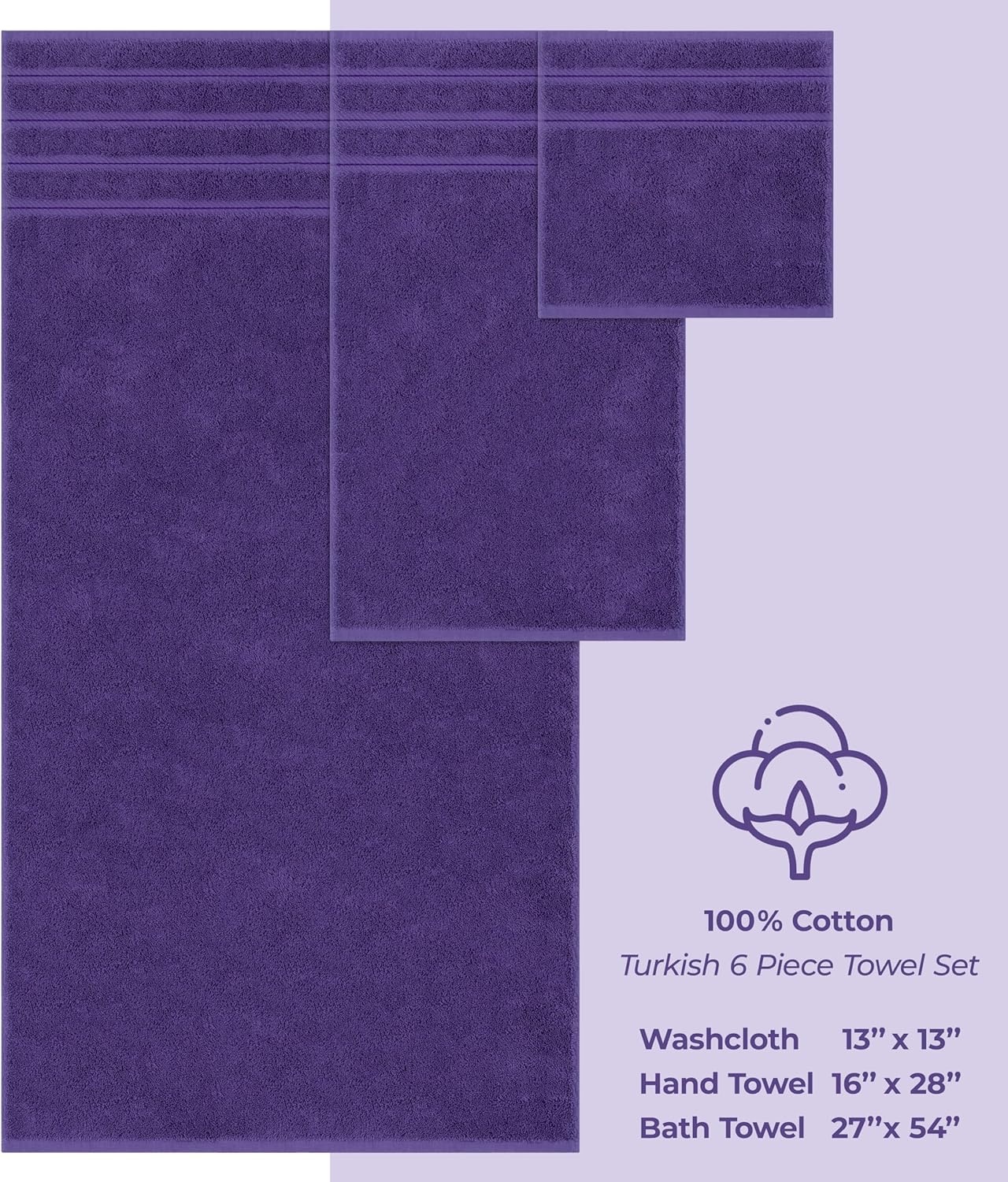 image:imageAmerican Soft Linen 100 Cotton Luxury Turkish Towels 4 PC Hand Towel Set Soft Absorbent Quick Dry OEKO Tex Standard 100 Certificated Durable Machine Washable Breathable Premium Hotel QualityViolet Purple