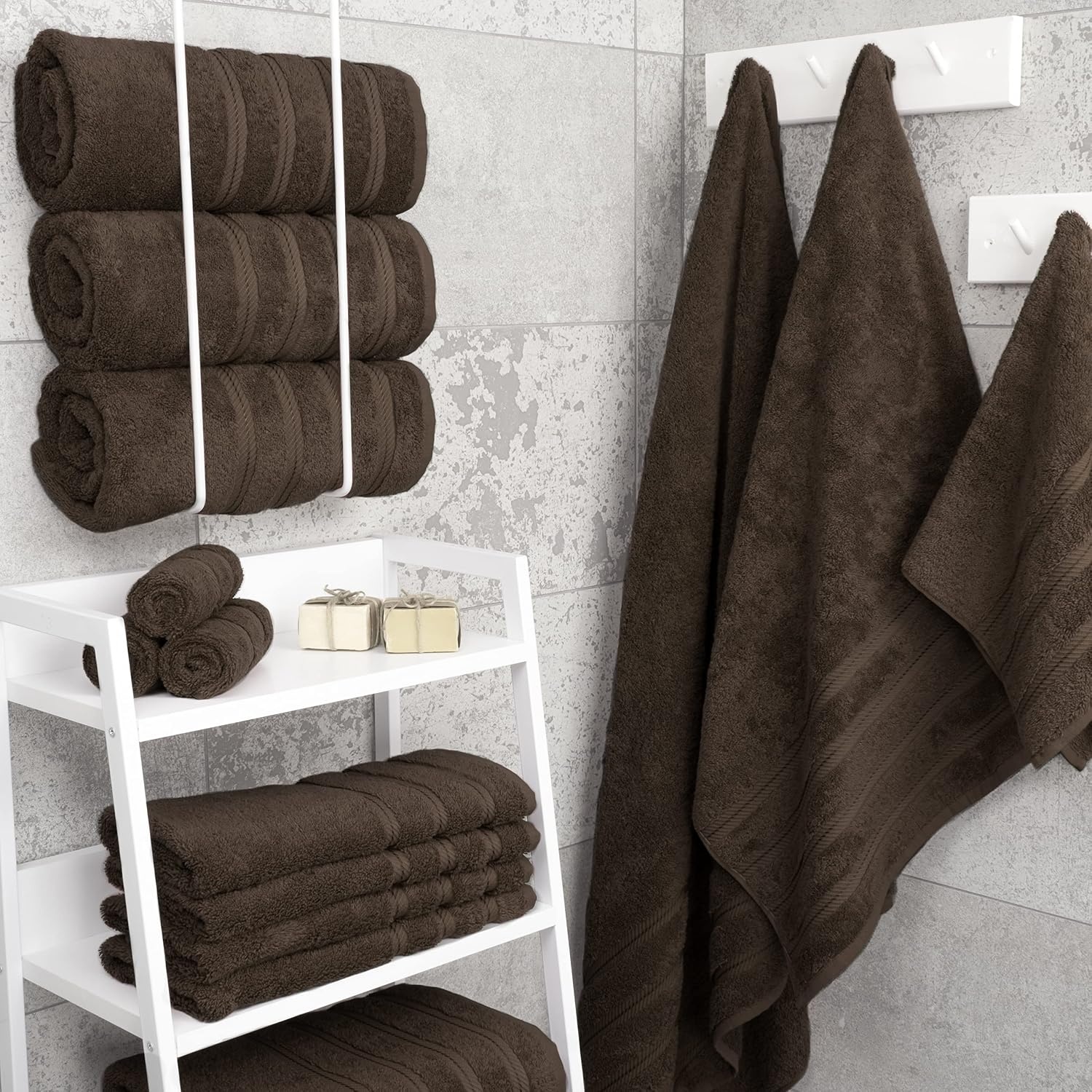 image:imageAmerican Soft Linen 100 Cotton Luxury Turkish Towels 4 PC Hand Towel Set Soft Absorbent Quick Dry OEKO Tex Standard 100 Certificated Durable Machine Washable Breathable Premium Hotel QualityChocolate Brown