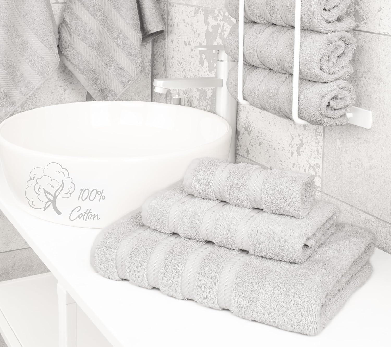 image:imageAmerican Soft Linen 100 Cotton Luxury Turkish Towels 4 PC Hand Towel Set Soft Absorbent Quick Dry OEKO Tex Standard 100 Certificated Durable Machine Washable Breathable Premium Hotel QualitySilver Gray