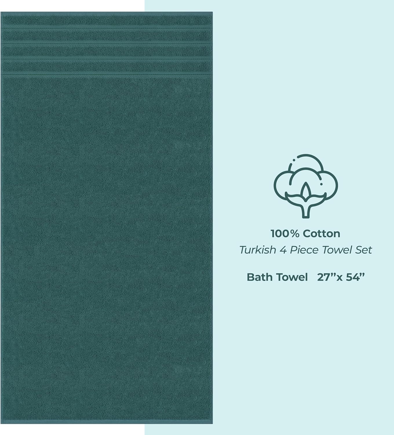 image:imageAmerican Soft Linen 100 Cotton Luxury Turkish Towels 4 PC Hand Towel Set Soft Absorbent Quick Dry OEKO Tex Standard 100 Certificated Durable Machine Washable Breathable Premium Hotel QualityTeal