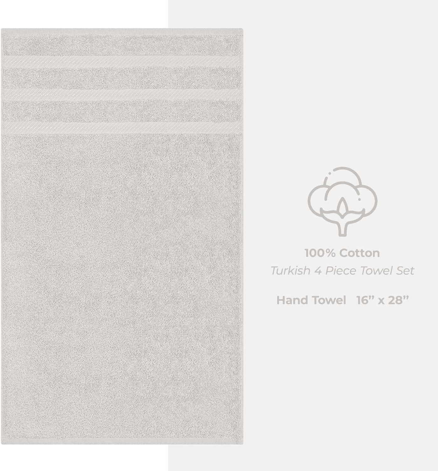 image:imageAmerican Soft Linen 100 Cotton Luxury Turkish Towels 4 PC Hand Towel Set Soft Absorbent Quick Dry OEKO Tex Standard 100 Certificated Durable Machine Washable Breathable Premium Hotel QualitySilver Gray