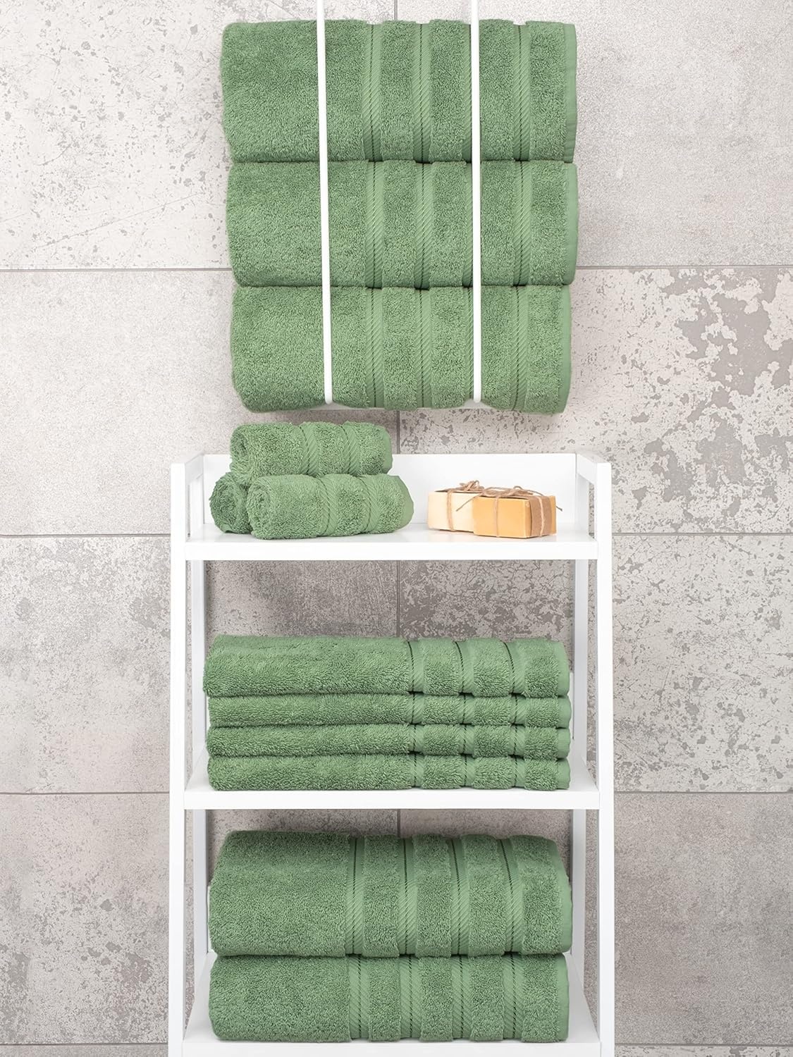 image:imageAmerican Soft Linen 100 Cotton Luxury Turkish Towels 4 PC Hand Towel Set Soft Absorbent Quick Dry OEKO Tex Standard 100 Certificated Durable Machine Washable Breathable Premium Hotel QualitySage Green