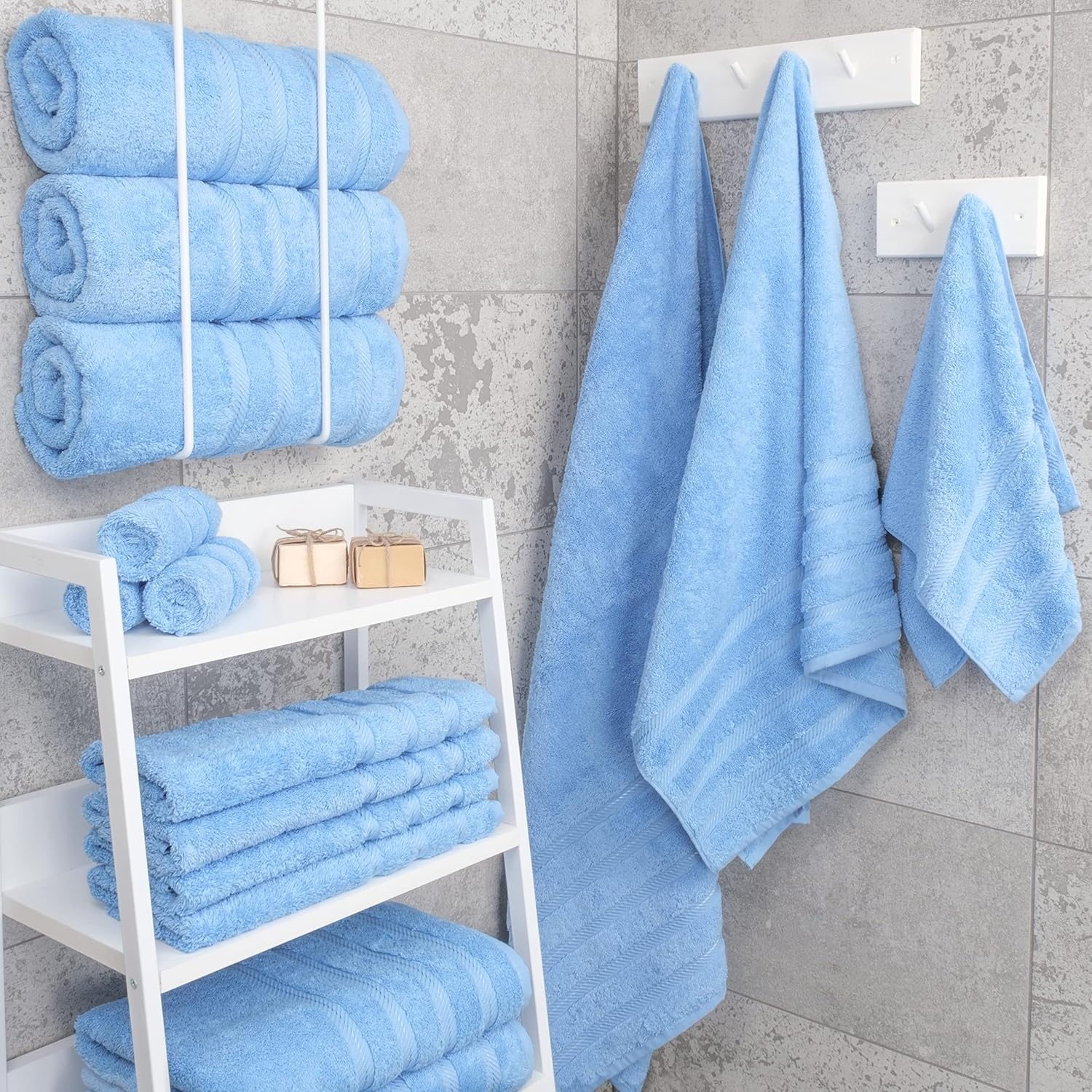 image:imageAmerican Soft Linen 100 Cotton Luxury Turkish Towels 4 PC Hand Towel Set Soft Absorbent Quick Dry OEKO Tex Standard 100 Certificated Durable Machine Washable Breathable Premium Hotel QualitySky Blue