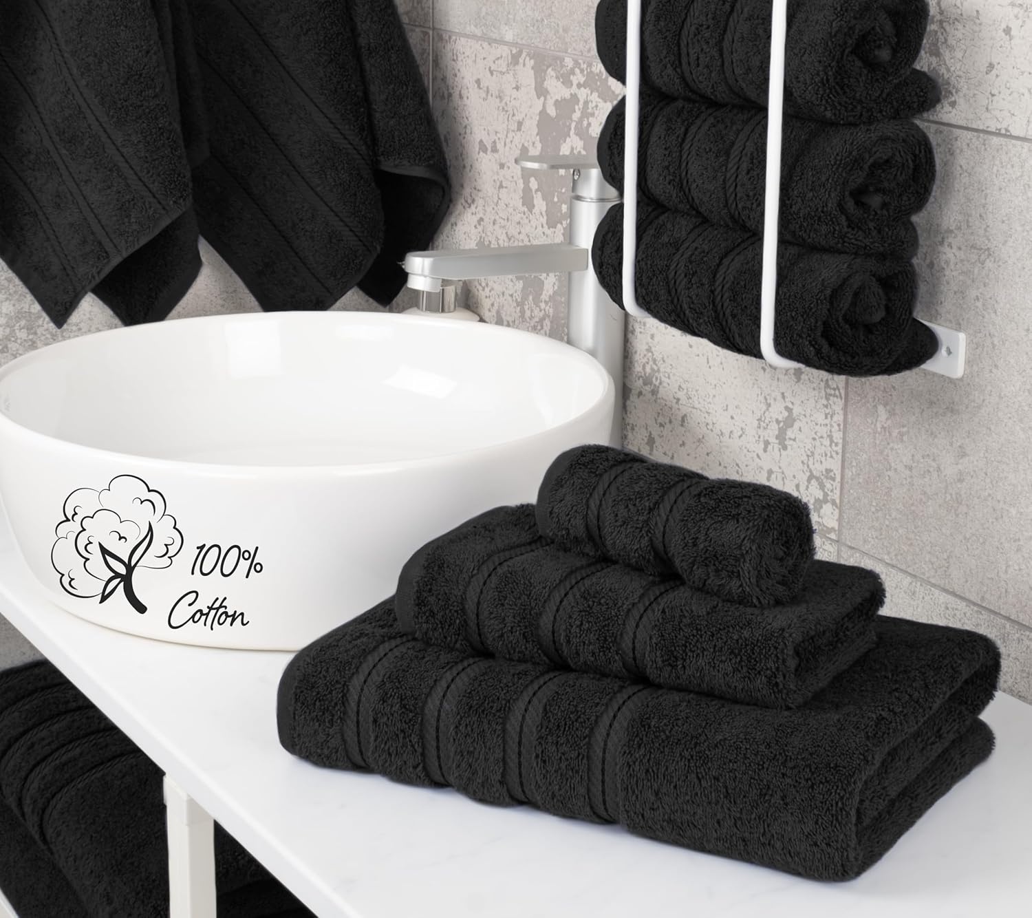 image:imageAmerican Soft Linen 100 Cotton Luxury Turkish Towels 4 PC Hand Towel Set Soft Absorbent Quick Dry OEKO Tex Standard 100 Certificated Durable Machine Washable Breathable Premium Hotel QualityBlack