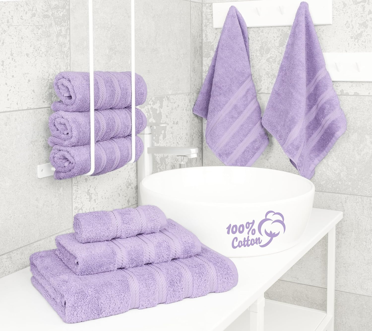 image:imageAmerican Soft Linen 100 Cotton Luxury Turkish Towels 4 PC Hand Towel Set Soft Absorbent Quick Dry OEKO Tex Standard 100 Certificated Durable Machine Washable Breathable Premium Hotel QualityLilac