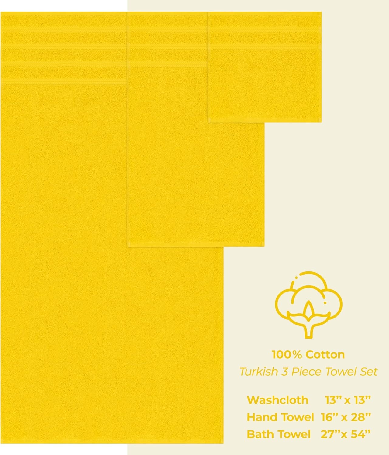 image:imageAmerican Soft Linen 100 Cotton Luxury Turkish Towels 4 PC Hand Towel Set Soft Absorbent Quick Dry OEKO Tex Standard 100 Certificated Durable Machine Washable Breathable Premium Hotel QualityLemon Yellow