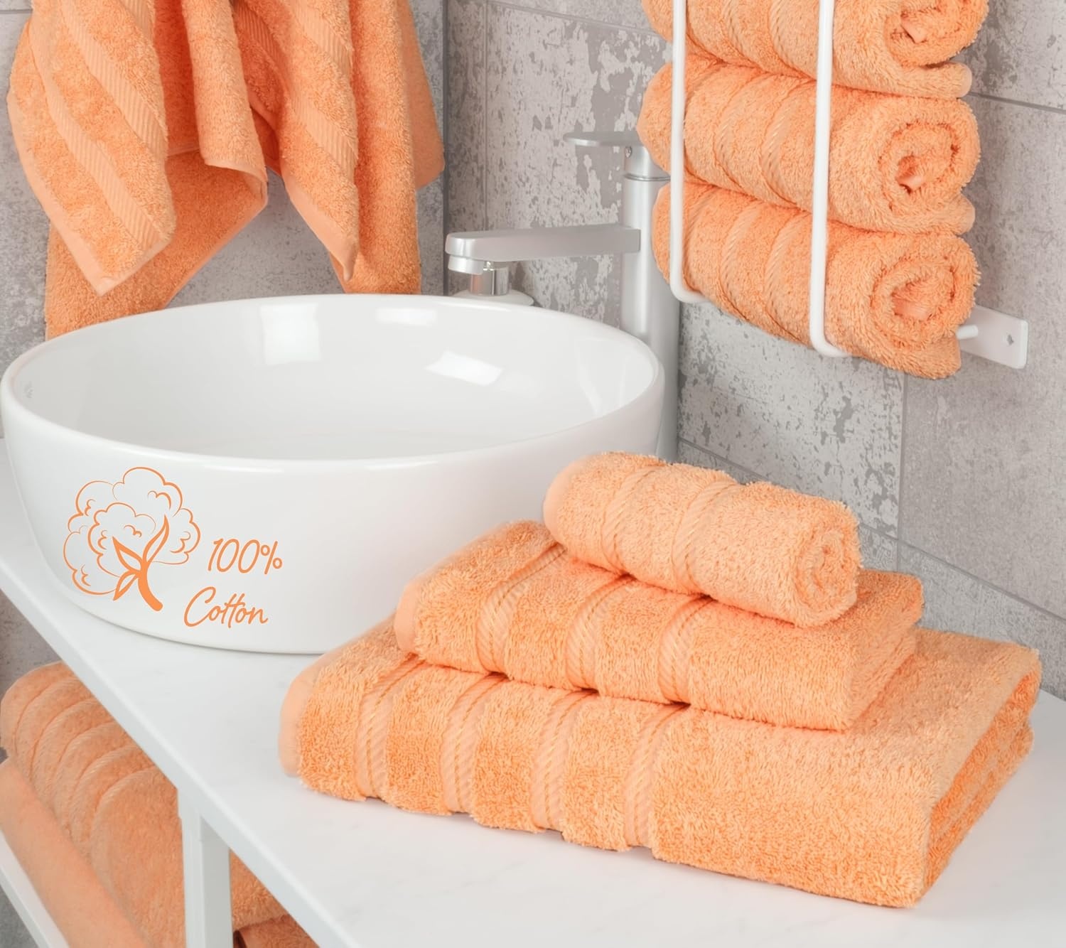 image:imageAmerican Soft Linen 100 Cotton Luxury Turkish Towels 4 PC Hand Towel Set Soft Absorbent Quick Dry OEKO Tex Standard 100 Certificated Durable Machine Washable Breathable Premium Hotel QualityMalibu Peach