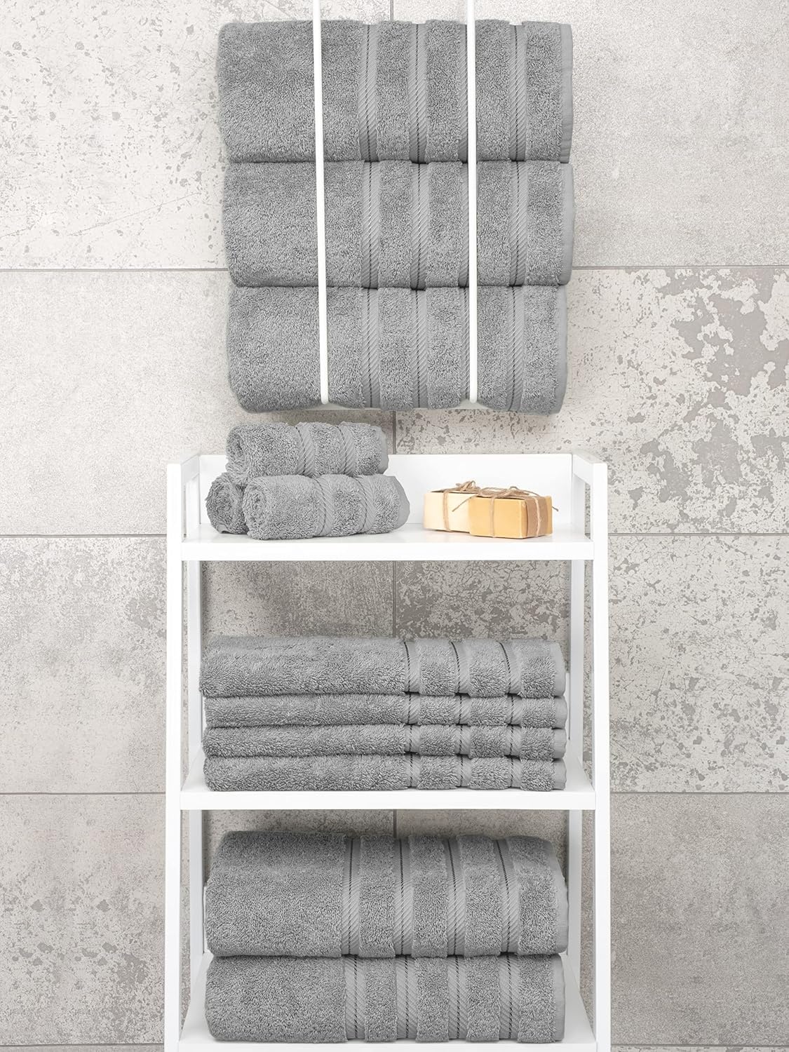 image:imageAmerican Soft Linen 100 Cotton Luxury Turkish Towels 4 PC Hand Towel Set Soft Absorbent Quick Dry OEKO Tex Standard 100 Certificated Durable Machine Washable Breathable Premium Hotel QualityLight Grey