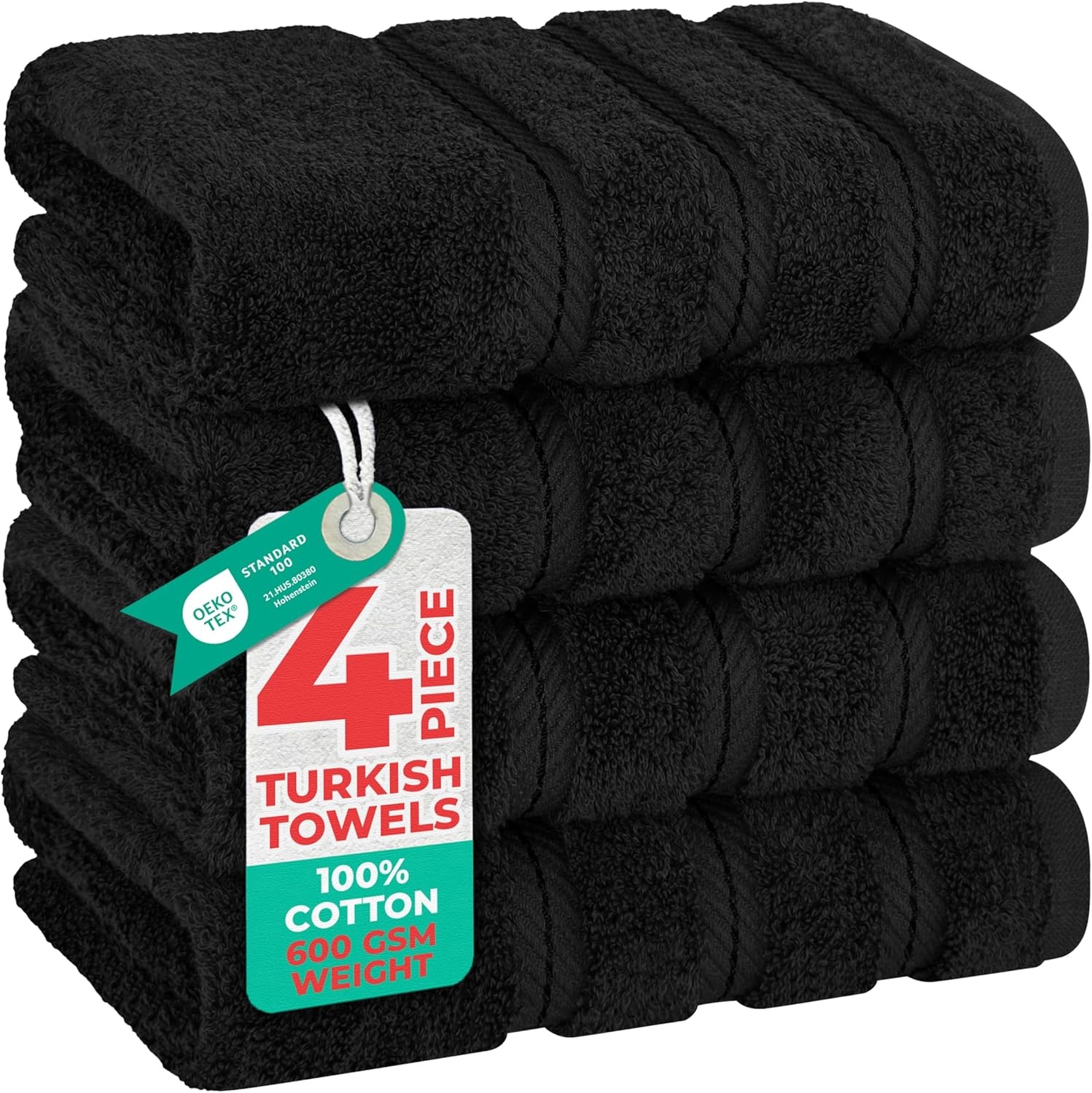 image:imageAmerican Soft Linen 100 Cotton Luxury Turkish Towels 4 PC Hand Towel Set Soft Absorbent Quick Dry OEKO Tex Standard 100 Certificated Durable Machine Washable Breathable Premium Hotel QualityBlack