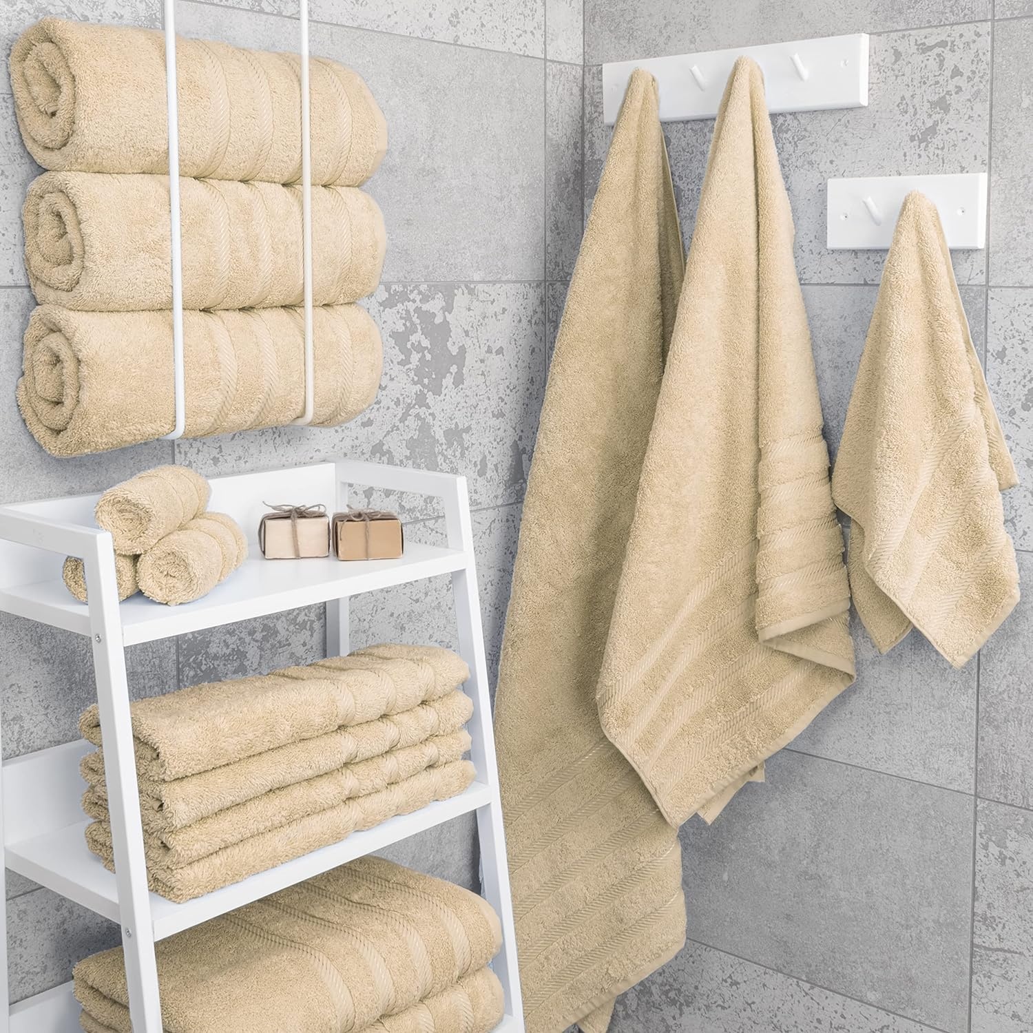 image:imageAmerican Soft Linen 100 Cotton Luxury Turkish Towels 4 PC Hand Towel Set Soft Absorbent Quick Dry OEKO Tex Standard 100 Certificated Durable Machine Washable Breathable Premium Hotel QualityBeige